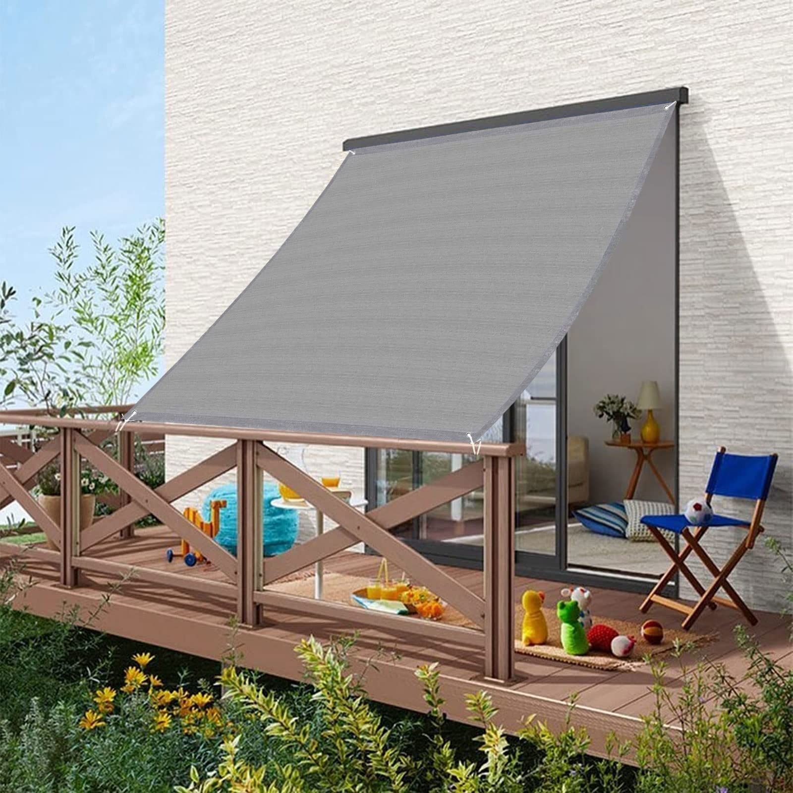Sunscreen Awning Canopy 2.5 x 3 m HDPE 95% UV Block Outdoor Pergola Awnings with Mounting Ropes for Outdoor Garden Patio Lawn, Grey