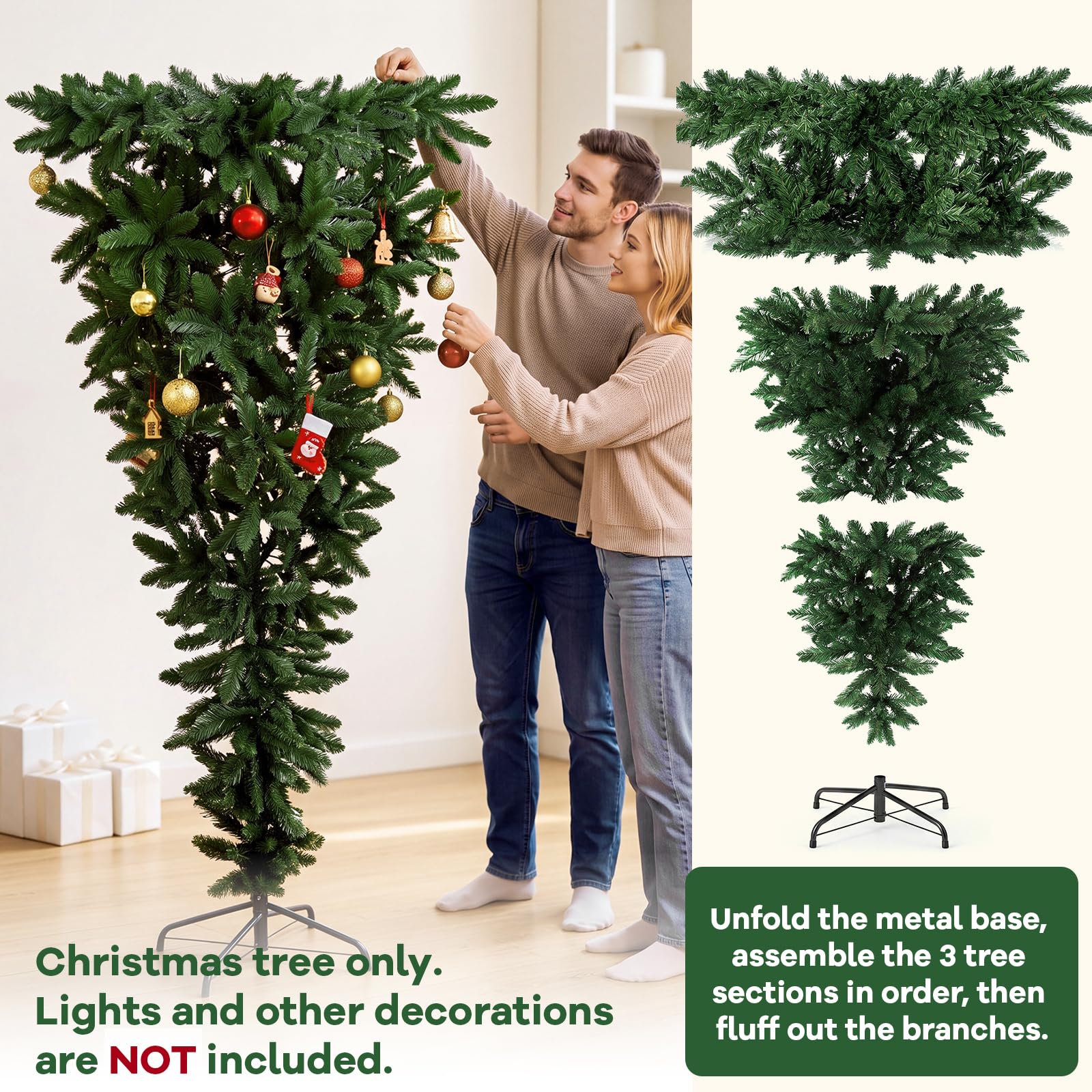 Sintuff Árbol de Navidad invertido de 6 pies, árbol artificial desmontable