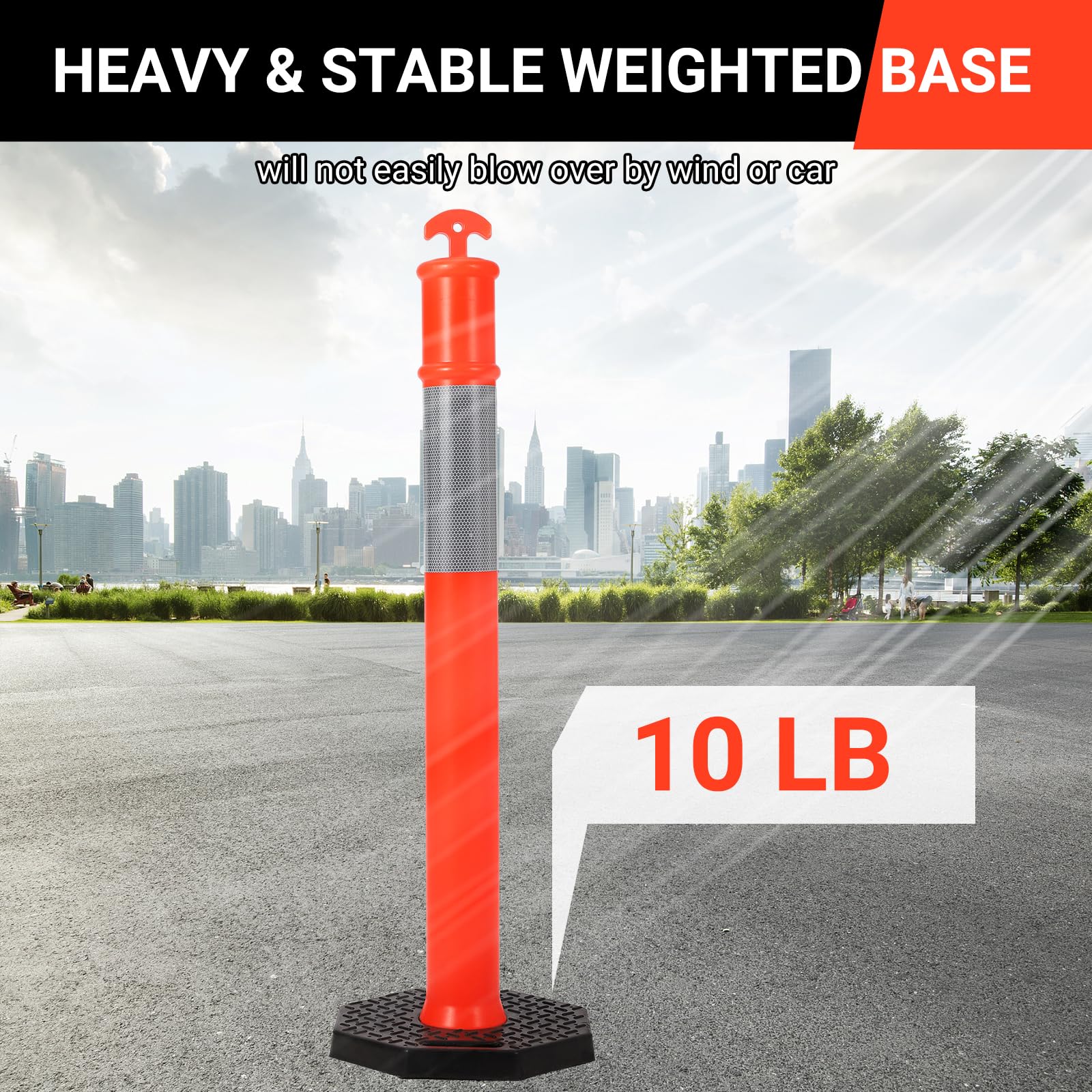 Postes Delineadores de Tráfico 6 Unidades Rojo y Blanco con Base de 35 cm, Conos de Seguridad de Plástico Resistentes para Parking, Carretera, Obras y Control de Multitudes