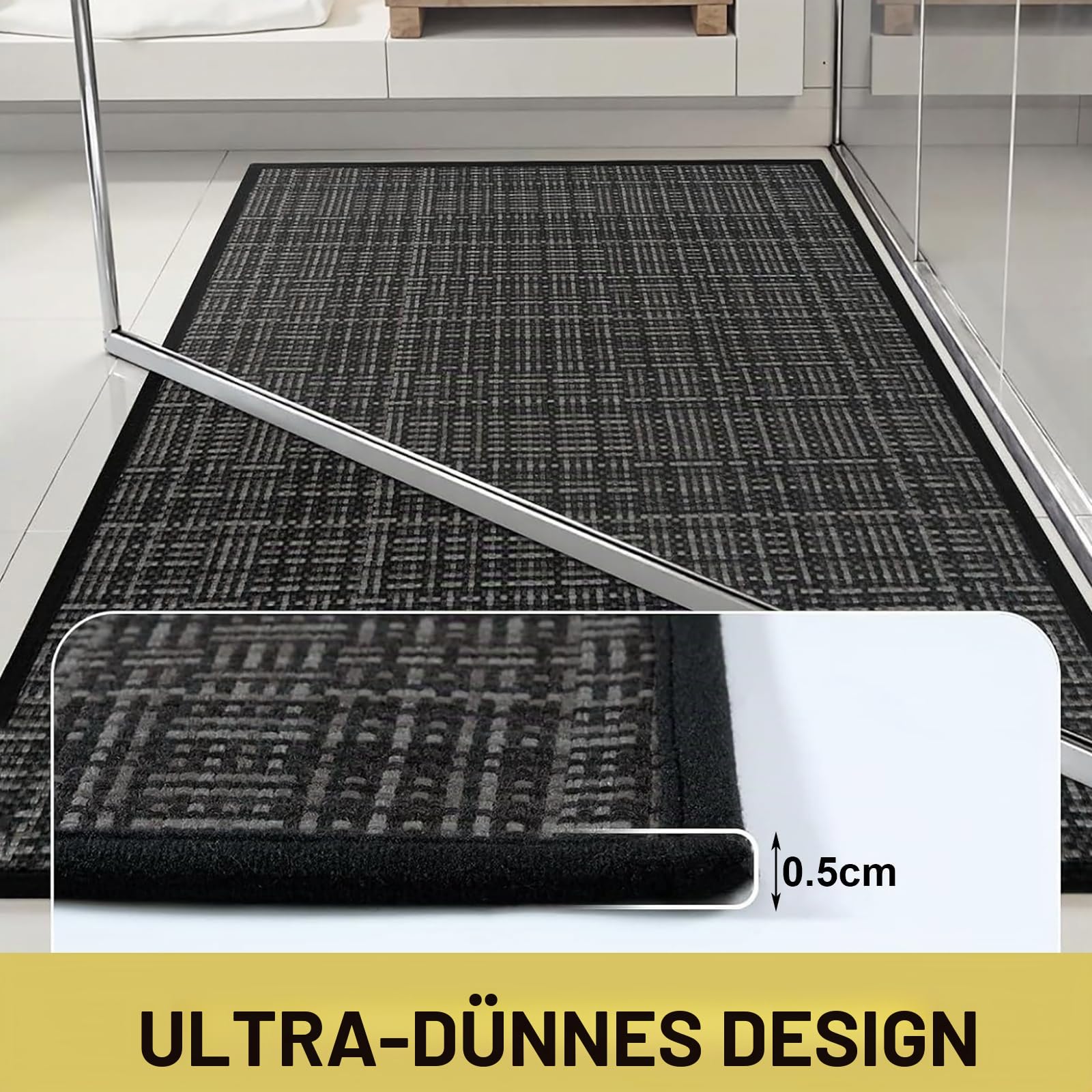 Küchenteppich Waschbar rutschfest 45x150cm, Jute Küchenläufer Saugfähig, Teppich Küche Rückseite aus Naturkautschuk, Läufer Leicht Zu Reinigen, Küchenmatte für Esszimmer, Schwarz