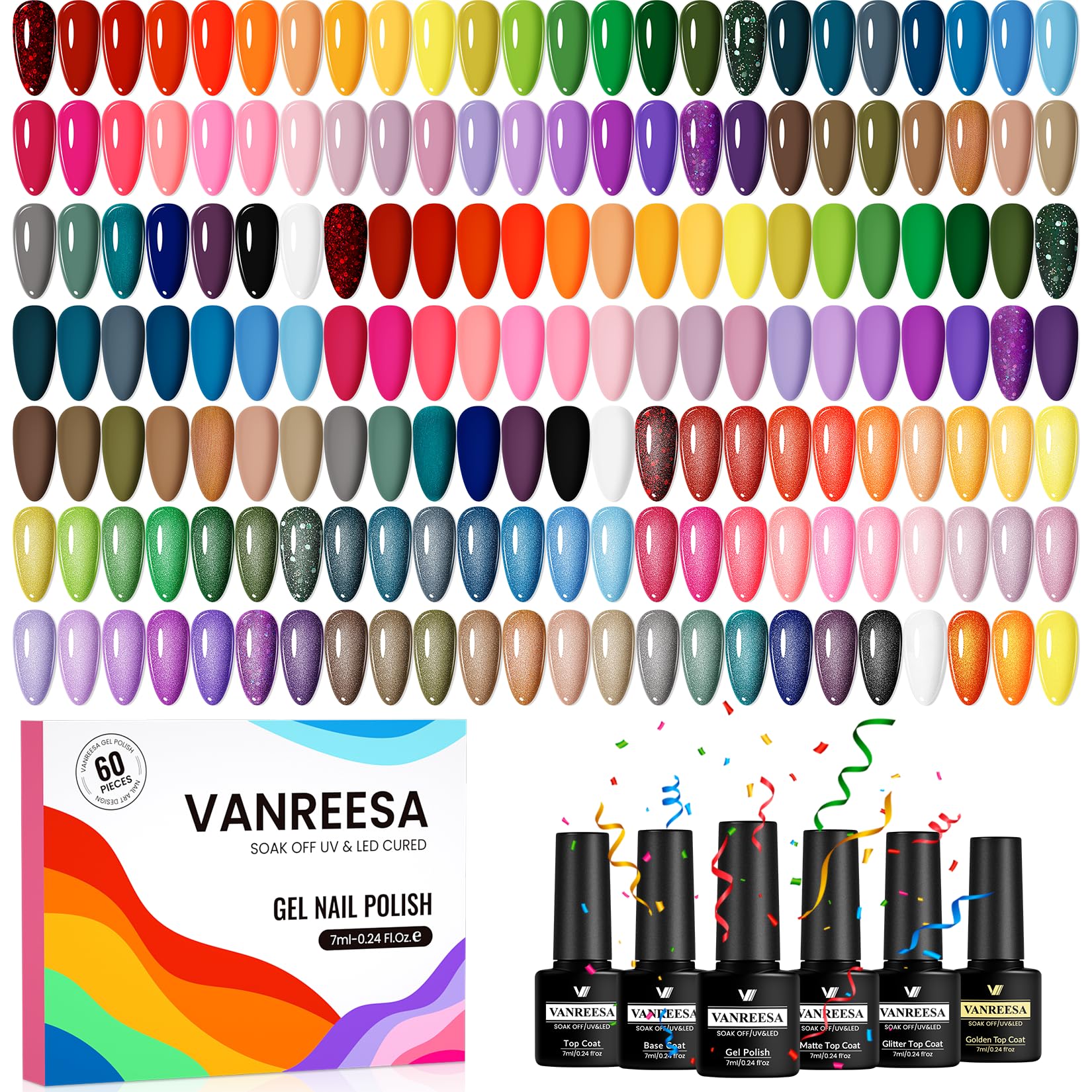 VANREESA 55 Farben U V Nagellack, U V Nagellack Set Komplett mit 1 Unterlack und 4 Überlack Rot Blau Rosa Violett Braun Gel Nägel Set für Anfänger und Nagelliebhaber Geschenk für Frauen