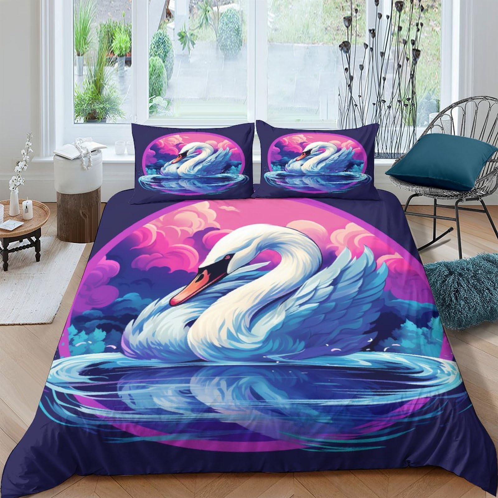 Parure de lit cygne 3D d'une douceur exceptionnelle avec housse de couette 200x200cm