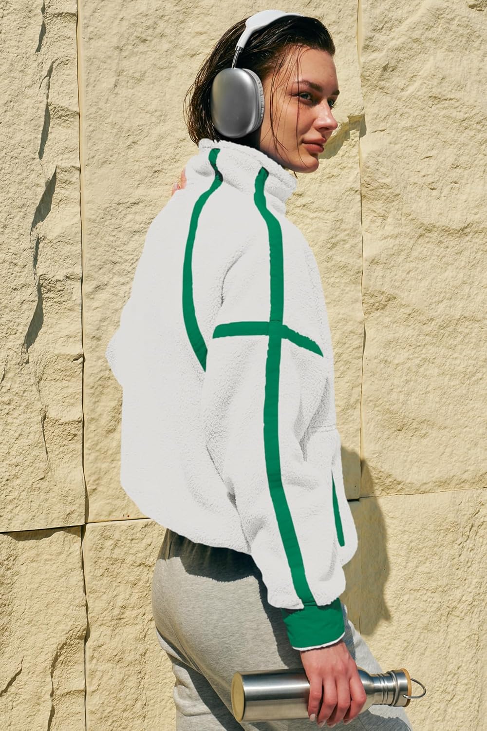 Panadila Womens Half Zip Sherpa Fleece Pullover Soft Oversized Sweatshirt with Pockets Warm Fuzzy Sweater - Image 5