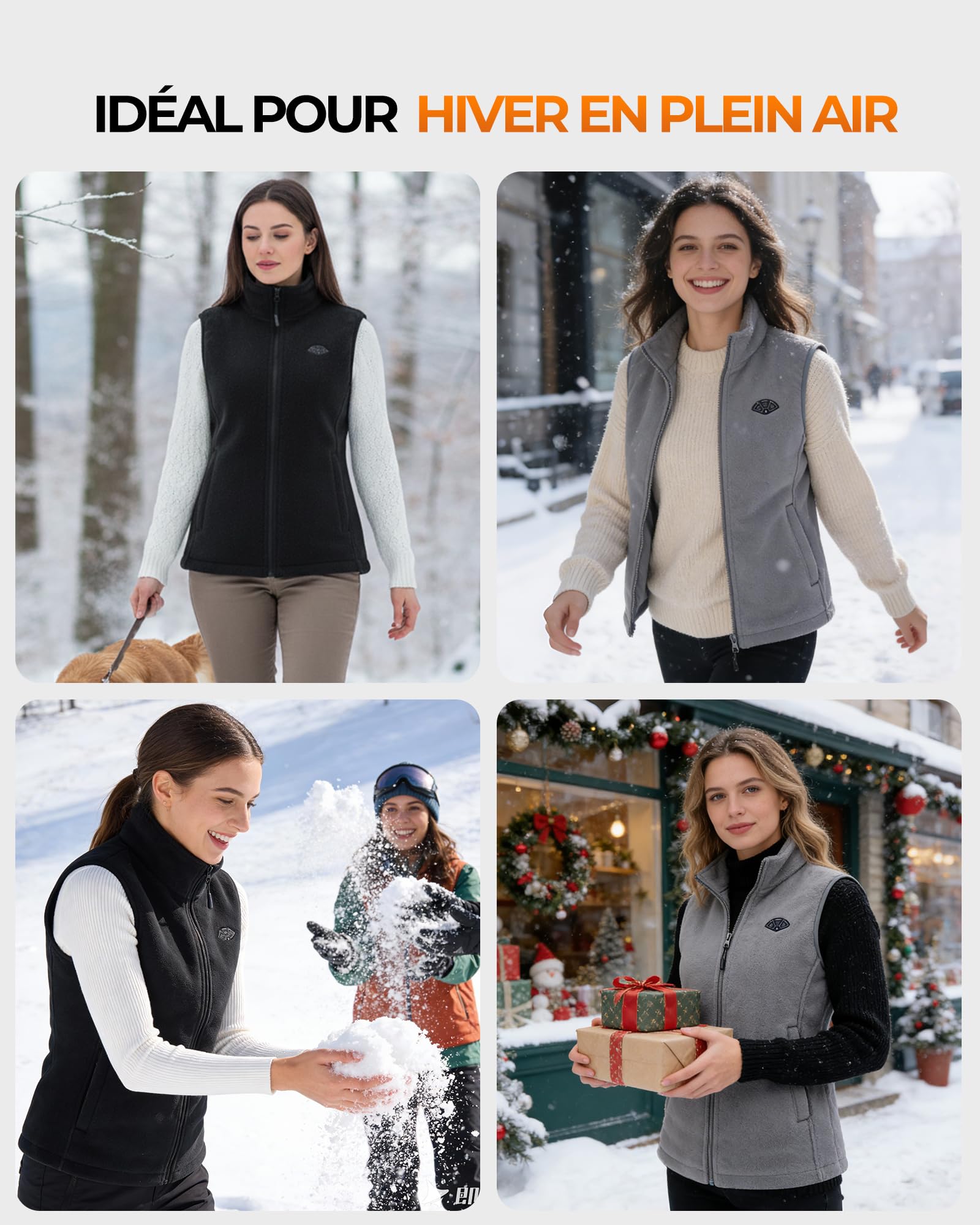 Topdot Polaire Gilet Chauffant Femme 7,4V 16000 mAh 10 Zones 3 Températures Réglables Veste Chauffante Travail Extérieur Ski