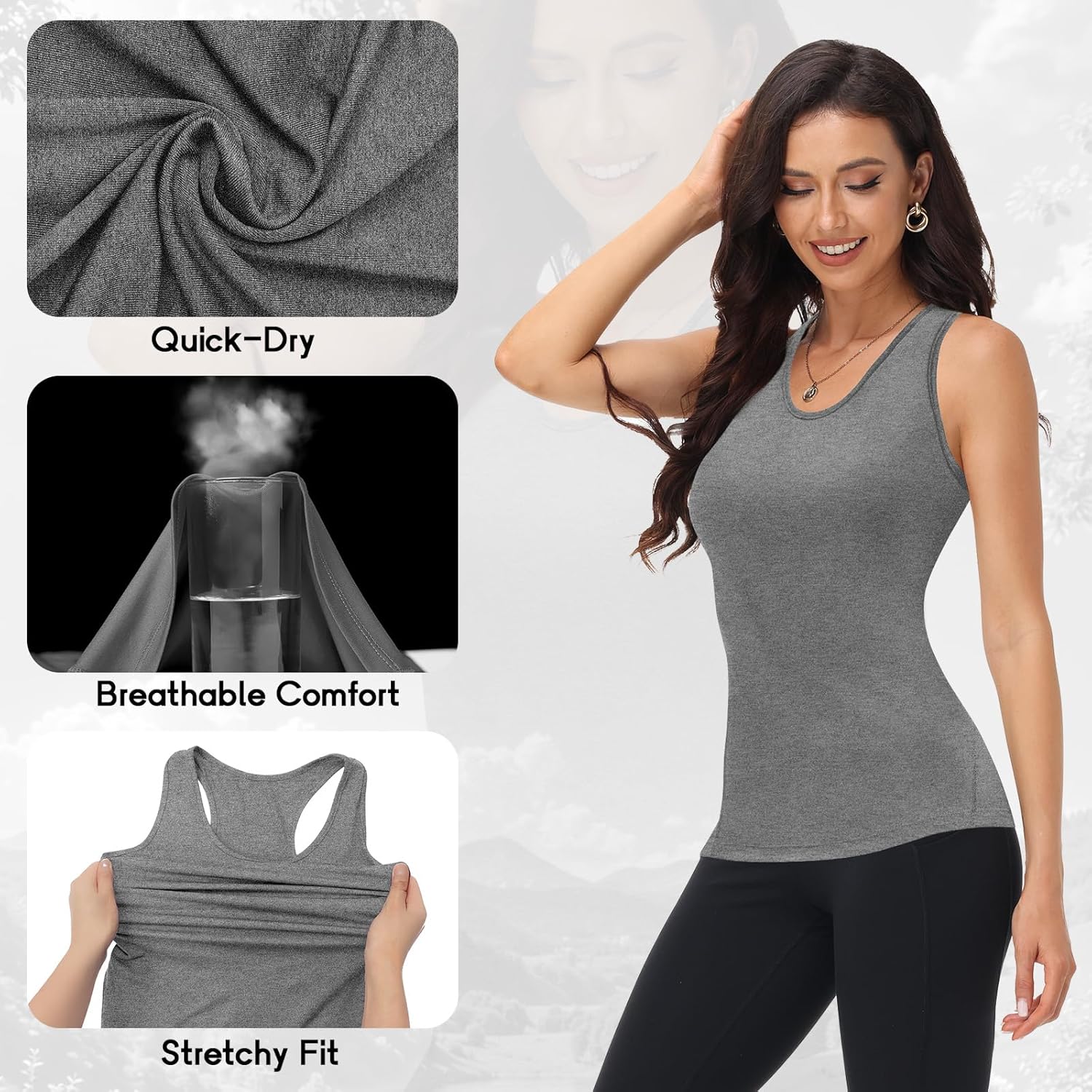 Coume 4 Pack Women's Compression Tank Tops Workout Racerback Tops Basic Sleeveless Athletic Yoga Shirts - Image 4