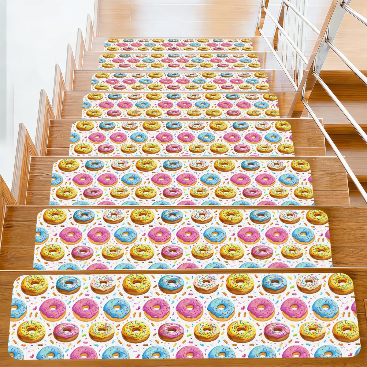 Alfombrillas antideslizantes para peldaños de escalera autoadhesivas con diseño de donas