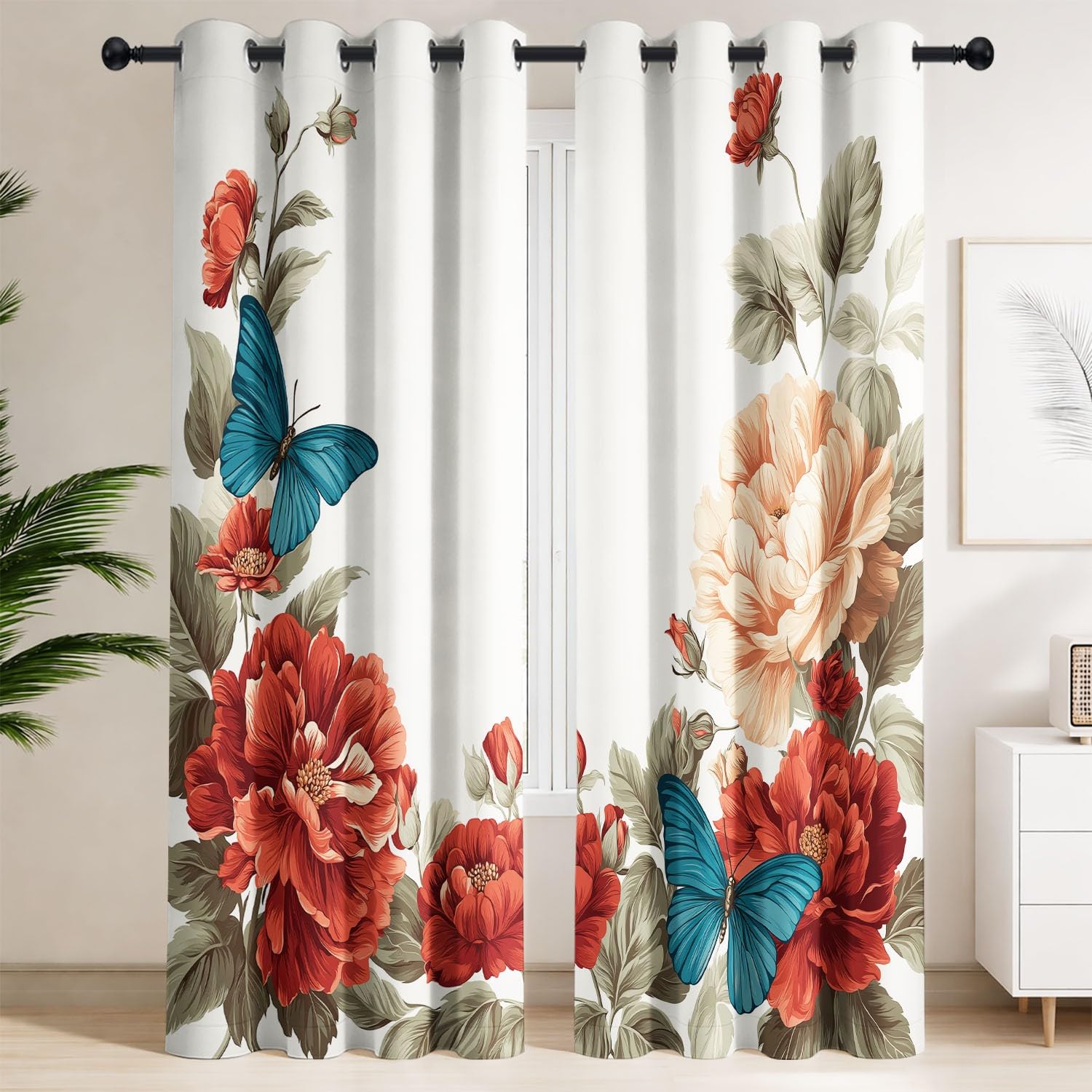 Rideaux occultants 140x260 fleurs papillons isolant thermique rideau bleu lac de chambre