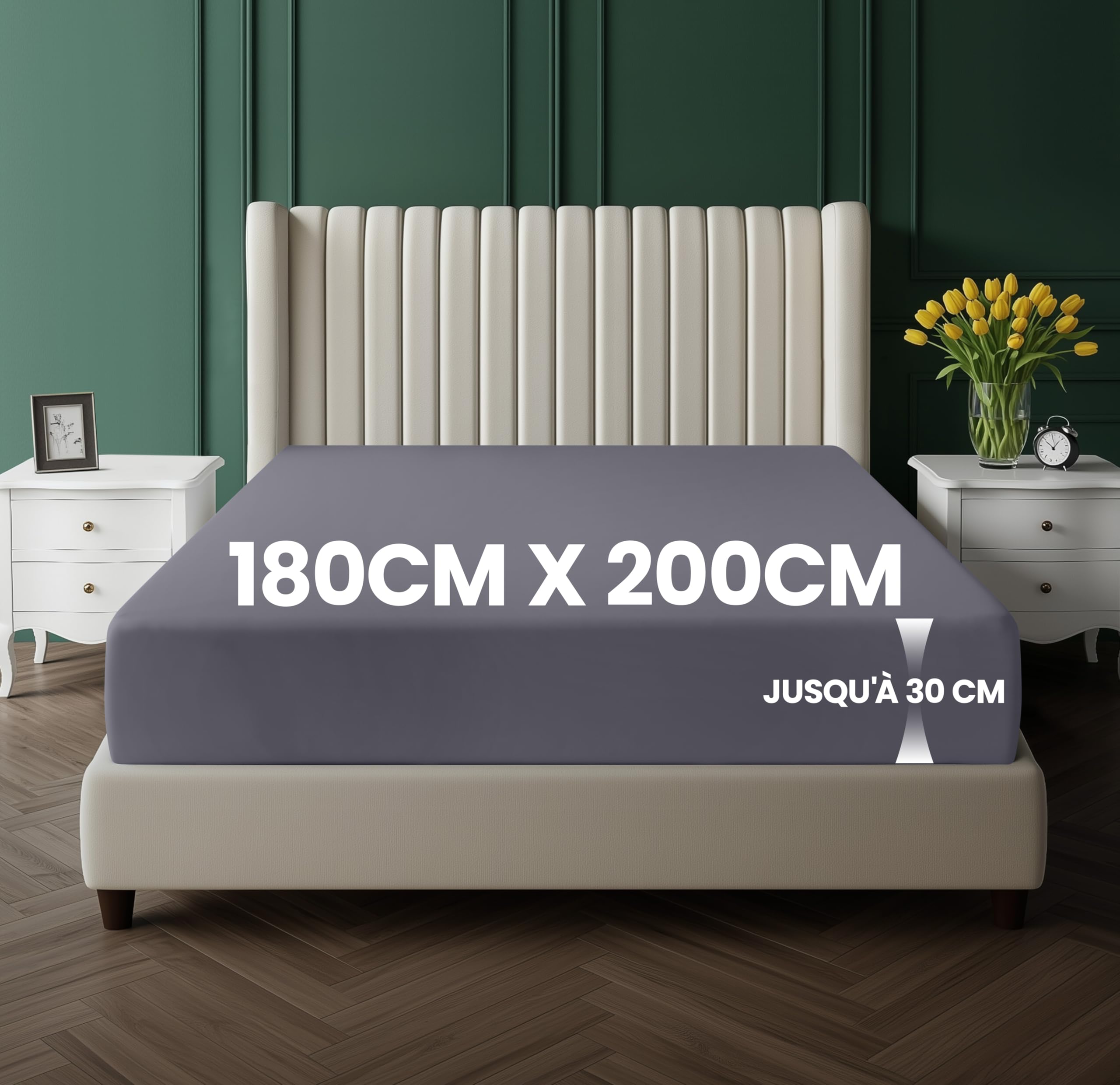 Utopia Bedding Drap Housse - Gris, 180 x 200 cm - Coupes de 30 cm pour Matelas épais - Certifié Oeko-Tex - Polyester Microfibre brossée