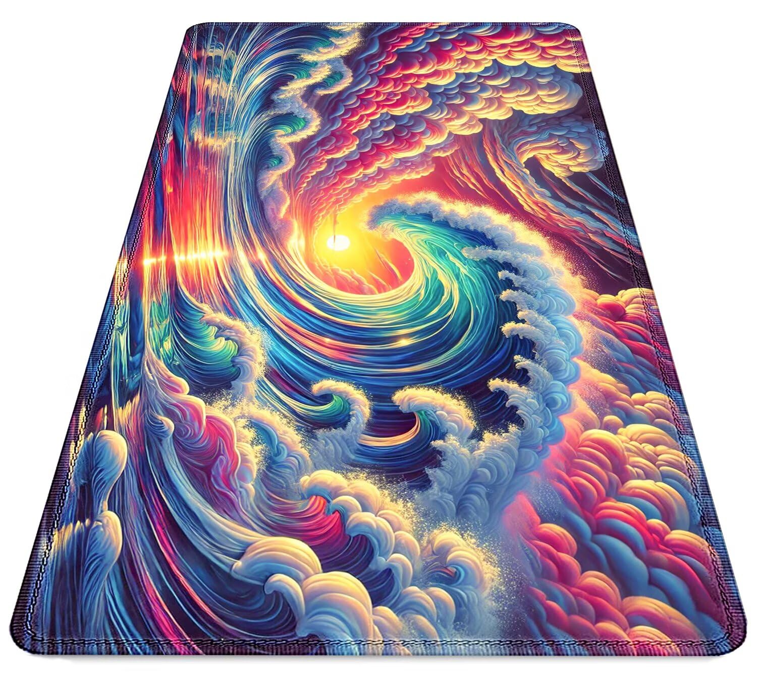 Alfombrilla de ratón XXL 1200x600x3mm -Mouse Pad Gaming -para Precisión y Velocidad en Juegos -con Bordes cosidos -Superficie Especial -Accesorios de Oficina -Antideslizante -Ola Gigante y Atardecer