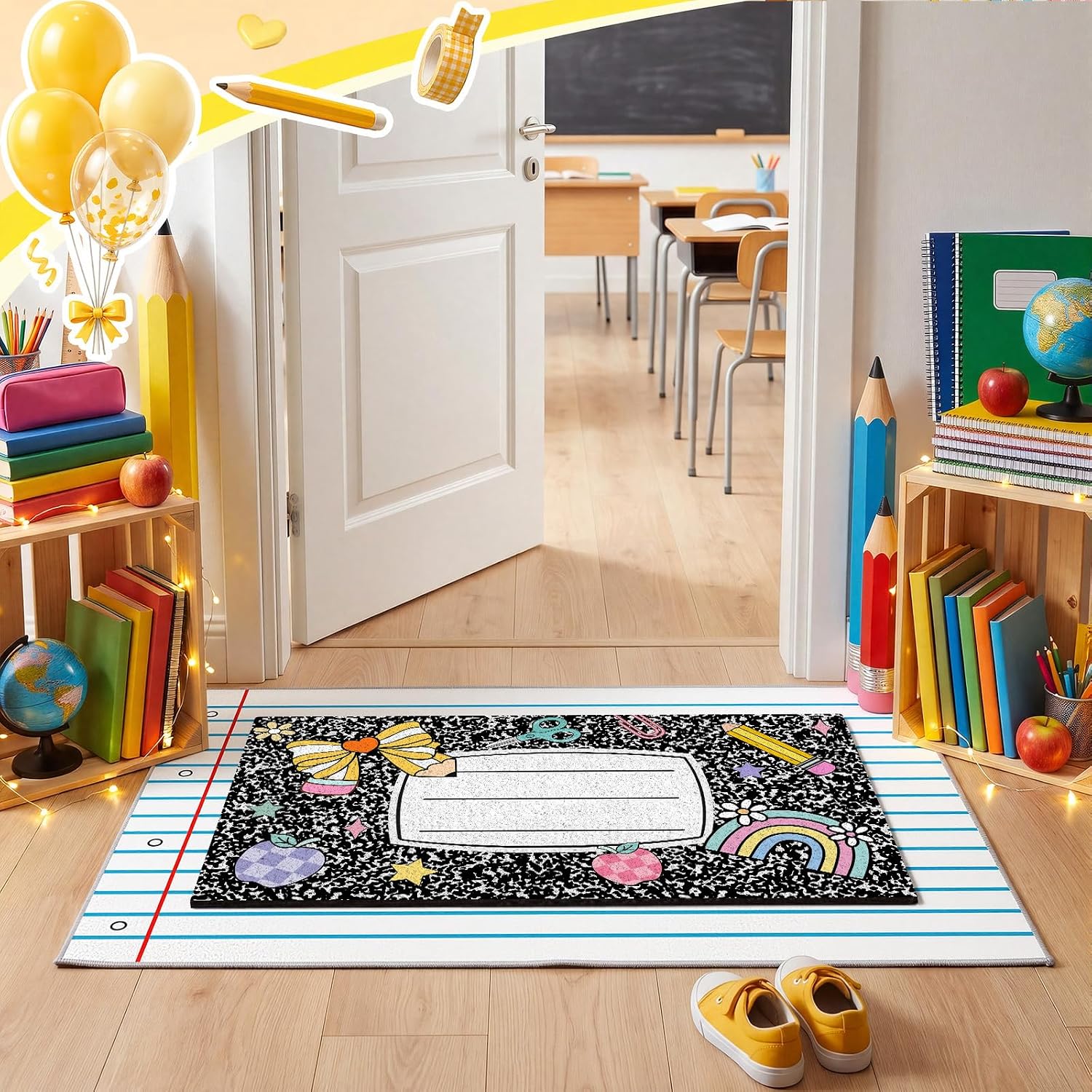 Duraaamo Back to School Doormat Composition Notebook Classroom Rug 2 Pack