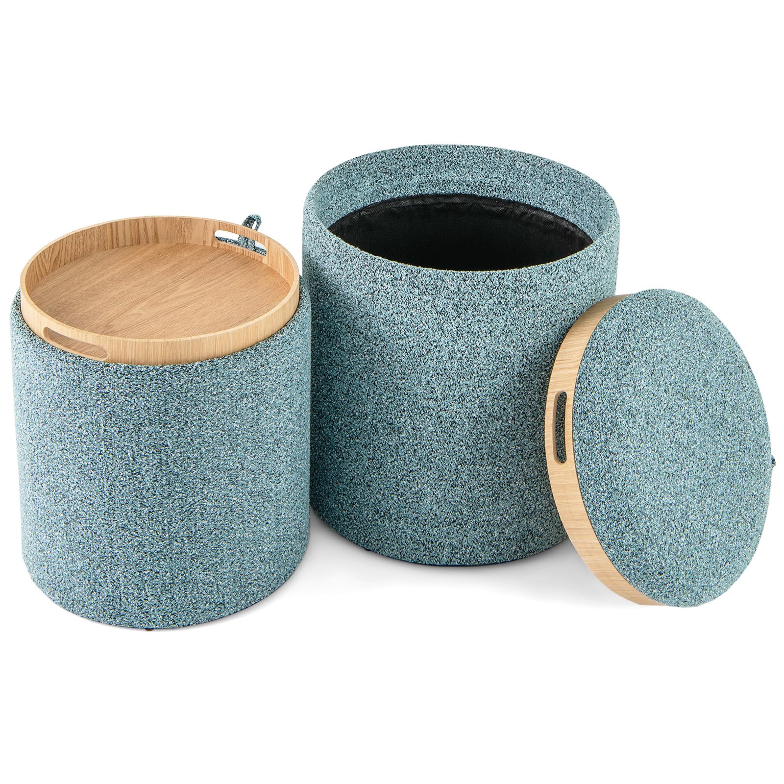 GIANTEX 2er Set Sitzhocker mit Stauraum und umkehrbarem Tablett