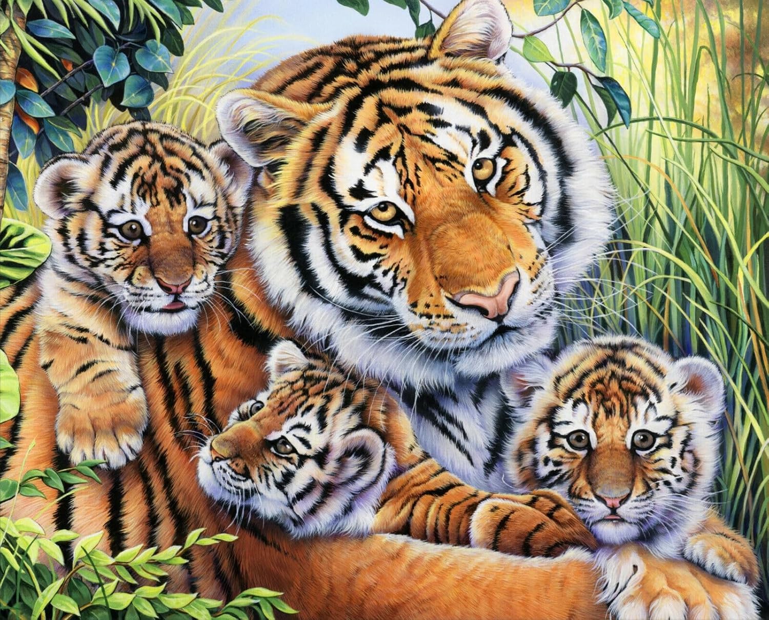 FlashPhoenix Quality Sewing Fabric - Lily's Pride Tiger Cubs Animal Jungle Digital 100% Cotton Fabric 35 x 44 Inch Panel