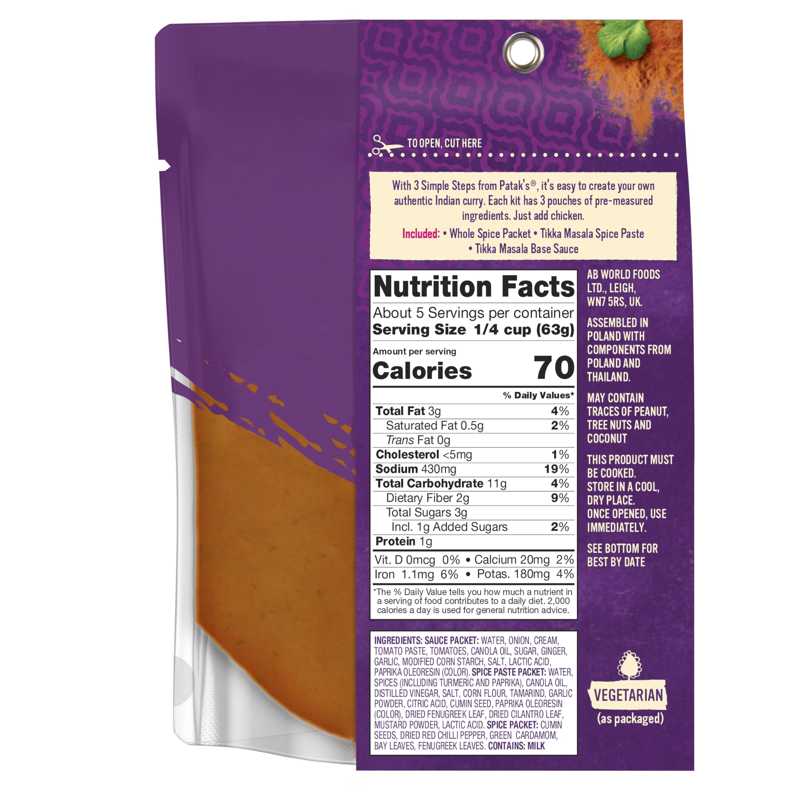 Pataks Tikka Masala Curry Sauce 3Step Kit, Premeasured Ingredients Included