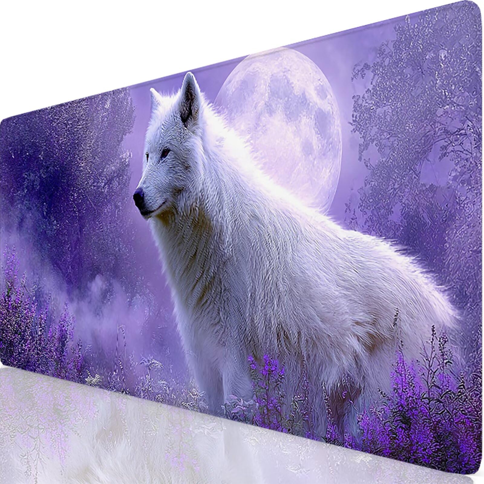 Tappetino Mouse Gaming Viola Tappetino Mouse XXL 1000x500x3 mm, Wolf Mousepad Accessori Gaming con Bordi Cuciti, Sottomano Scrivania Migliorare la Precisione e la Velocità per Giocatori, Regalo w-6374