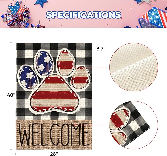 Bandera Americana con Huella de Pata Patriótica 28x40 Pulgadas, Doble Cara, Exterior miniatura 3