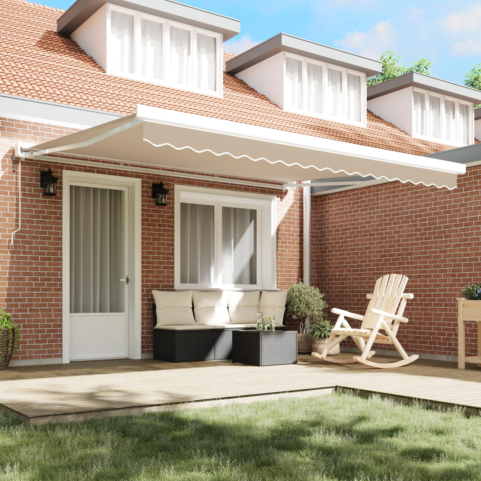 Tomostar Toile de Remplacement Store Banne, Toit de Rechange Tissu de Remplacement pour Auvent Cadre de 4x3 m Beige