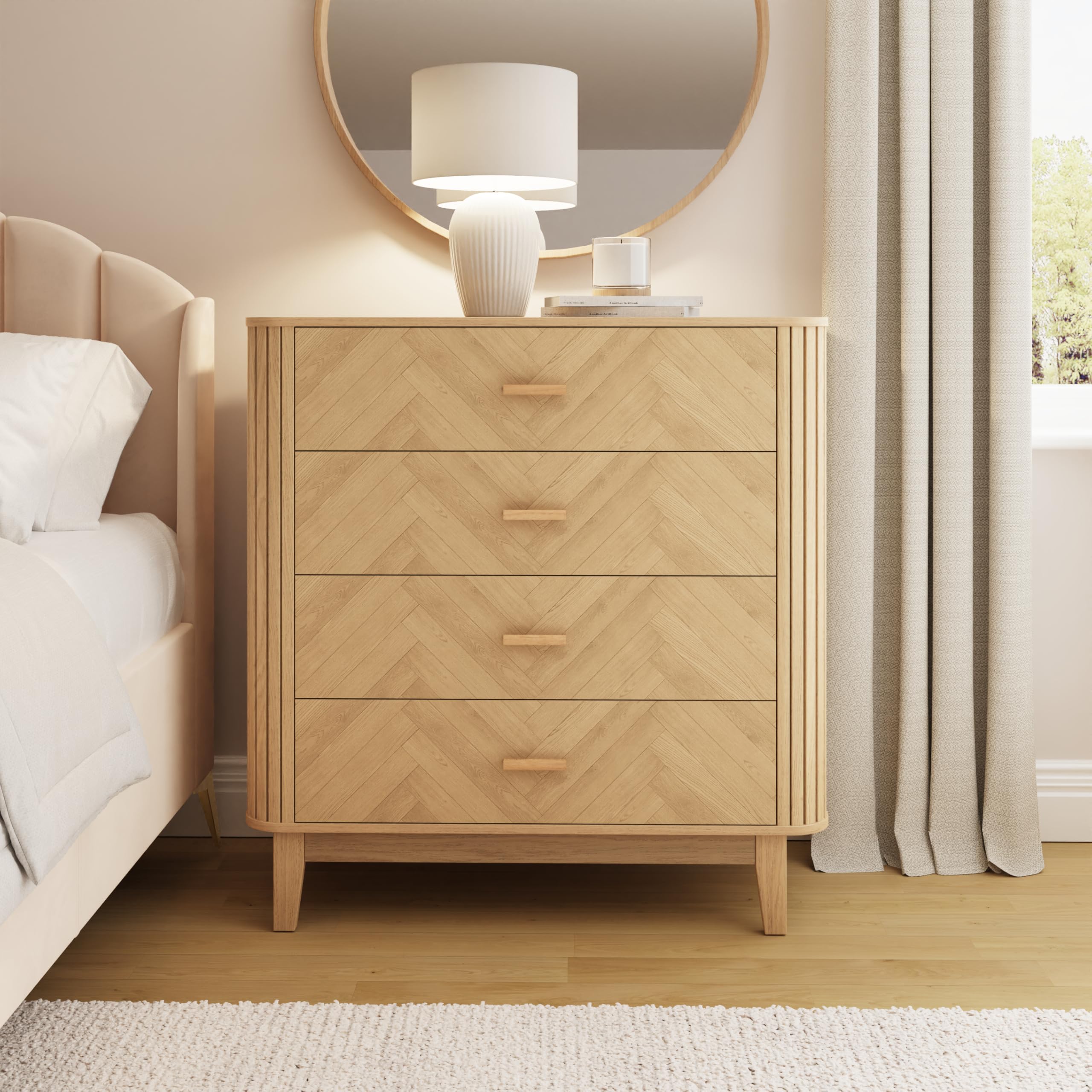 GFW Chest of Drawers - Oak - 4 Drawer - Chevron Pattern