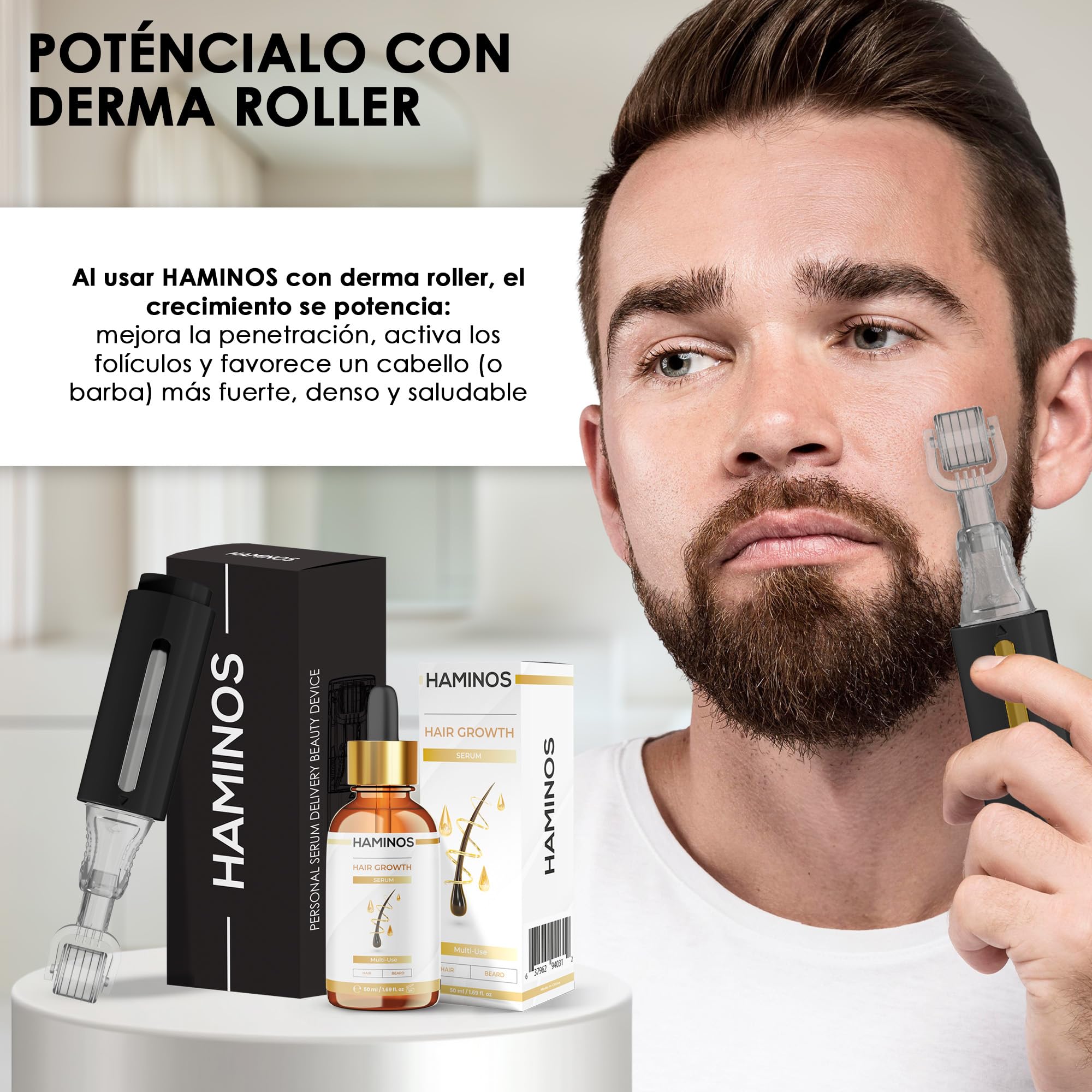 HAMINOS Sérum Crecimiento Capilar con Romero, Jengibre, Ginseng y Péptidos – Fortalece y Estimula el Cabello – Anticaída, Hidratante y Revitalizante - FÓRMULA ÚNICA (50 ml)
