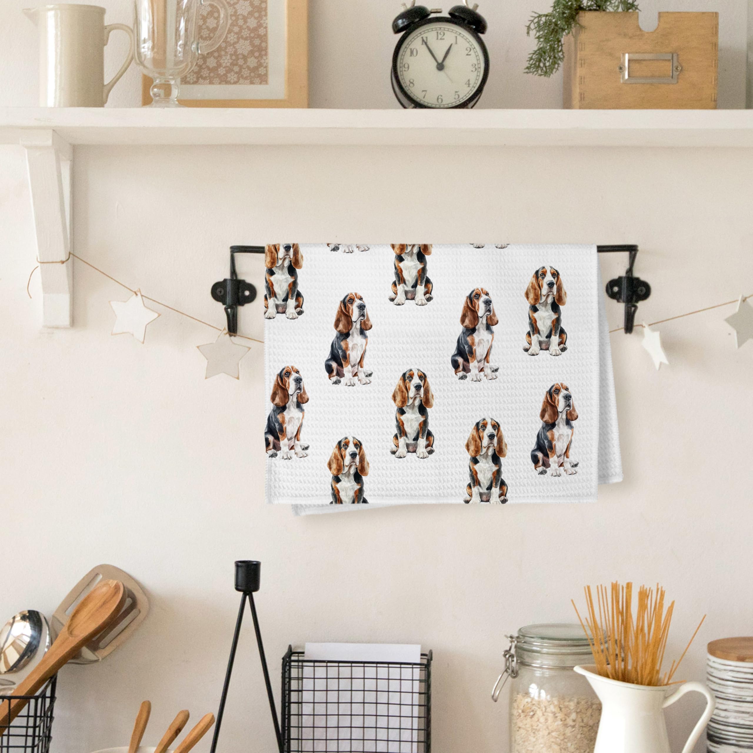 Basset Hound Dog Kitchen Dish Towels, Basset Hound Gifts for Women Hand Towels for Bathroom Kitchen Decor, Dog Lovers Mom Owner Gifts for Women, 16x24 Inches