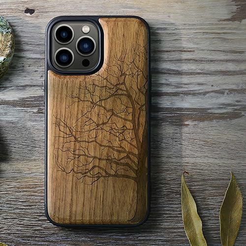 Miniatura 8 de Carveit Funda magnética de madera para iPhone 13 Pro 2021 madera real dura y TPU suave a prueba de golpes, funda protectora híbrida única y elegante