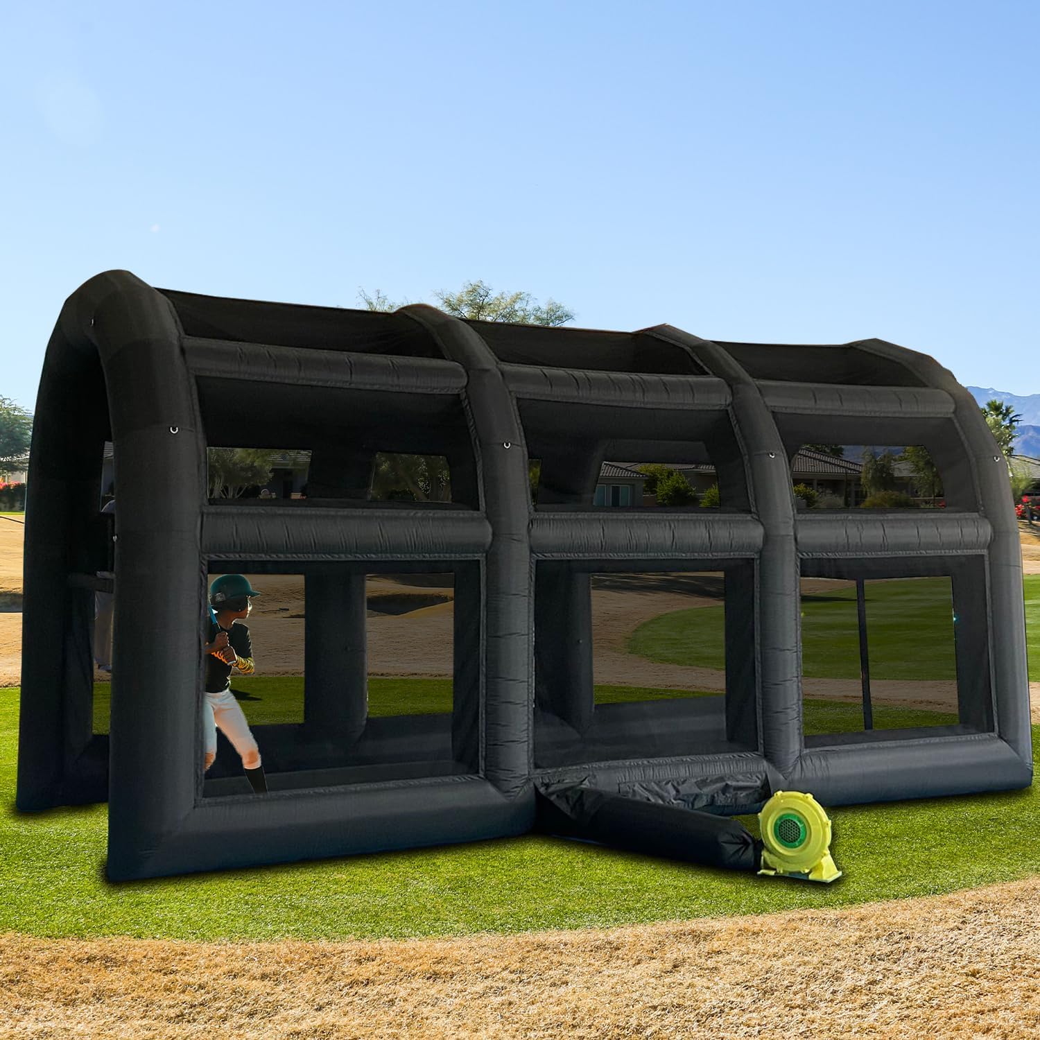 SAYOK 19.68ft x 9.84ft Inflatable Tennis Tent Baseball Cage Football Court Cage Inflatable Baseball Field Softball Batting & Pitching Cage with Blower