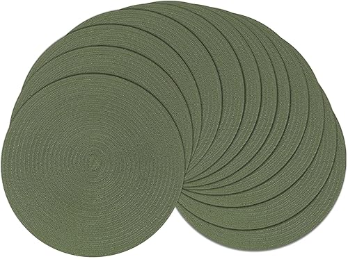 Miniatura 82 de SHACOS Juego de 6 manteles individuales redondos trenzados de 15 pulgadas antideslizantes resistentes al calor de algodón y poliéster, alfombrillas