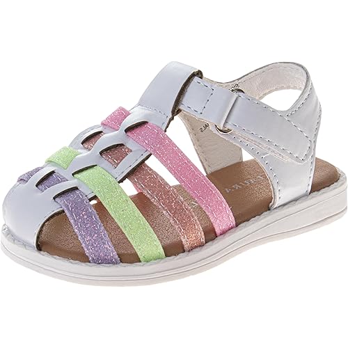 Laura Ashley Princess Girl Rainbow Sandals Summer Glitter Strap Closed Toe Sandals Flats for Girls Size 6-10 Toddler 11-12 Little Kid