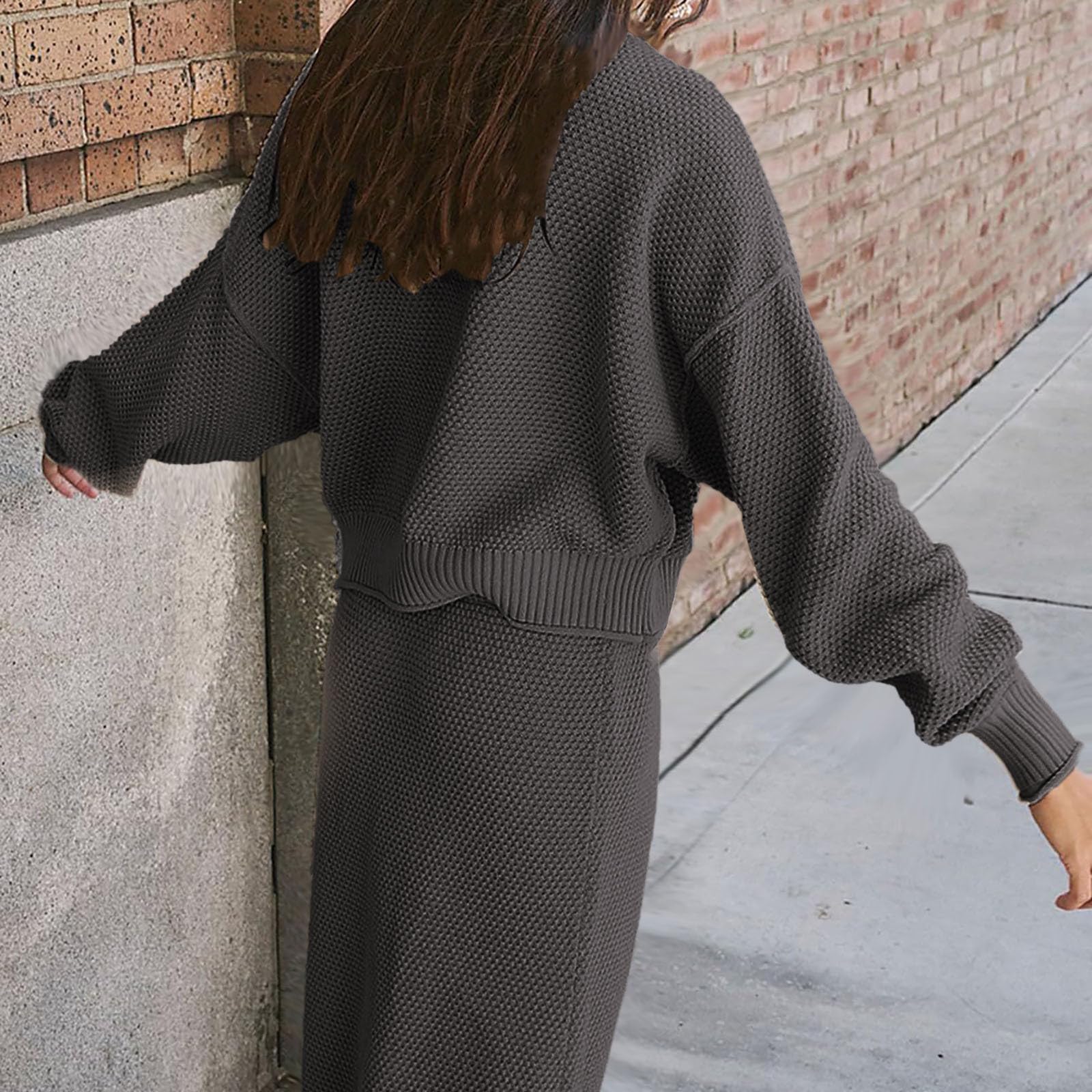 Damen Zweiteiliges Strick-Set mit Rollkragenpullover Maxirock als eleganter Trainingsanzug-Ersatz für langarmige Bequemlichkeit