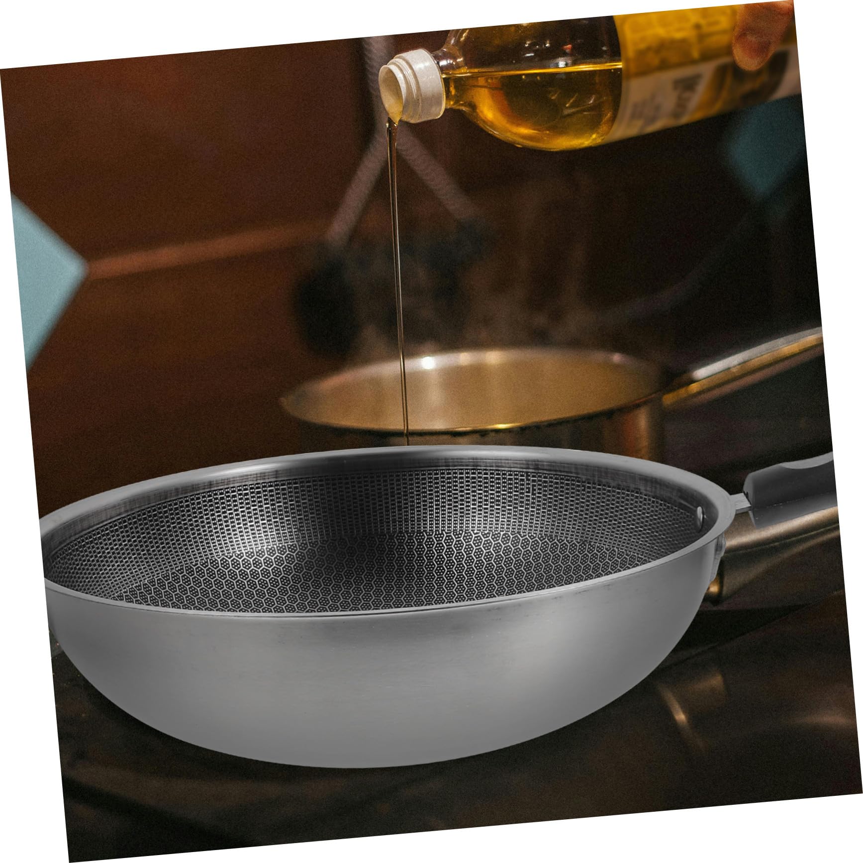 Hemobllo Padella in Acciaio Inox 32 Cm a Nido D’ape Antiaderente Manico Ergonomico, Leggera e Resistente, Adatta a Piani Cottura Gas, Elettrici e Induzione Per Uso Domestico Quotidiano