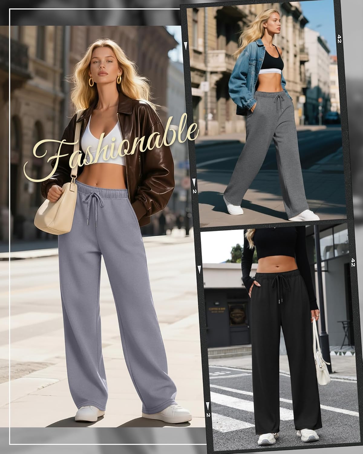 4 Pack Women's Wide Leg Sweatpants Drawstring Lounge Joggers for Women Straight Pants Elastic Waist with Pockets - Image 2