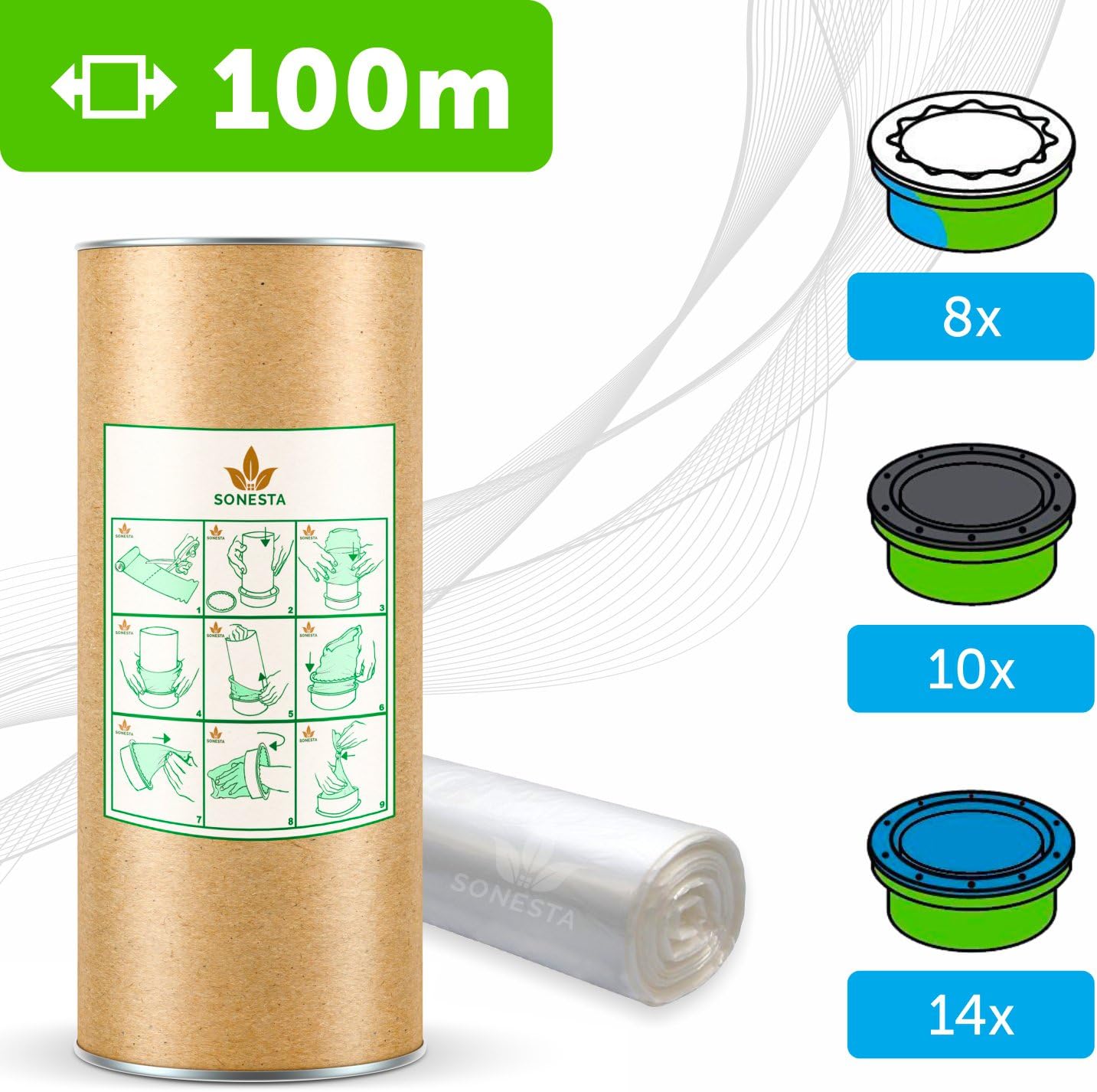 100m - ECO Nappy Bin Liners Compatible with Tommee Tippee TEC | TWIST & CLICK | Simplee | + cardboard roll for easy refilling and storage ! Huge Economy! Eco Friendly