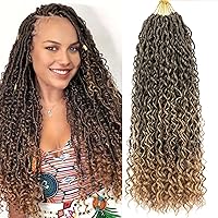 Vista 11 de Locs de diosa de imitación de pelo de ganchillo boho, locs de río boho, hippie ondulado de ganchillo con cabello rizado en el medio y puntas