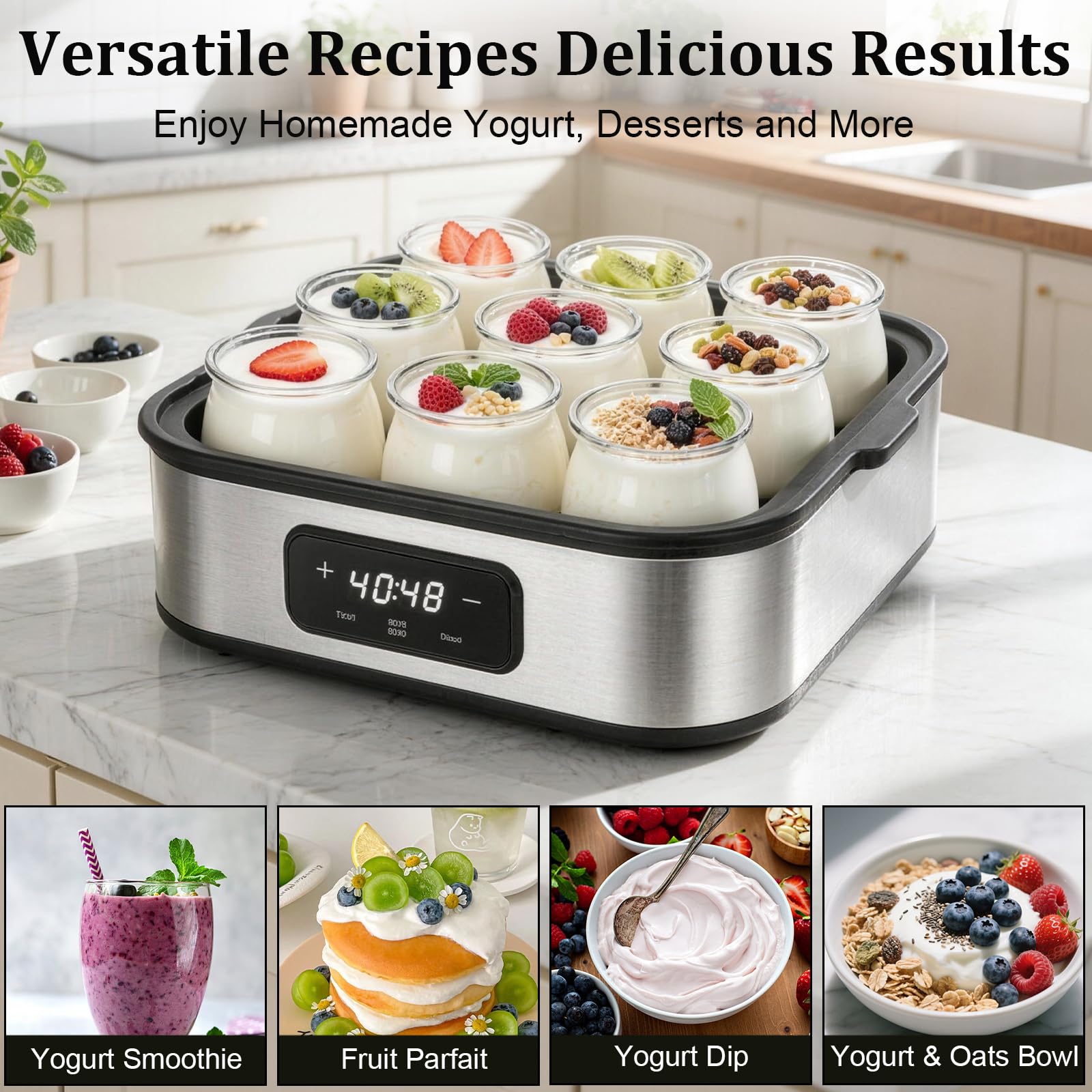 Yaourtière avec écran tactile, 9 pots en verre de 180 ml