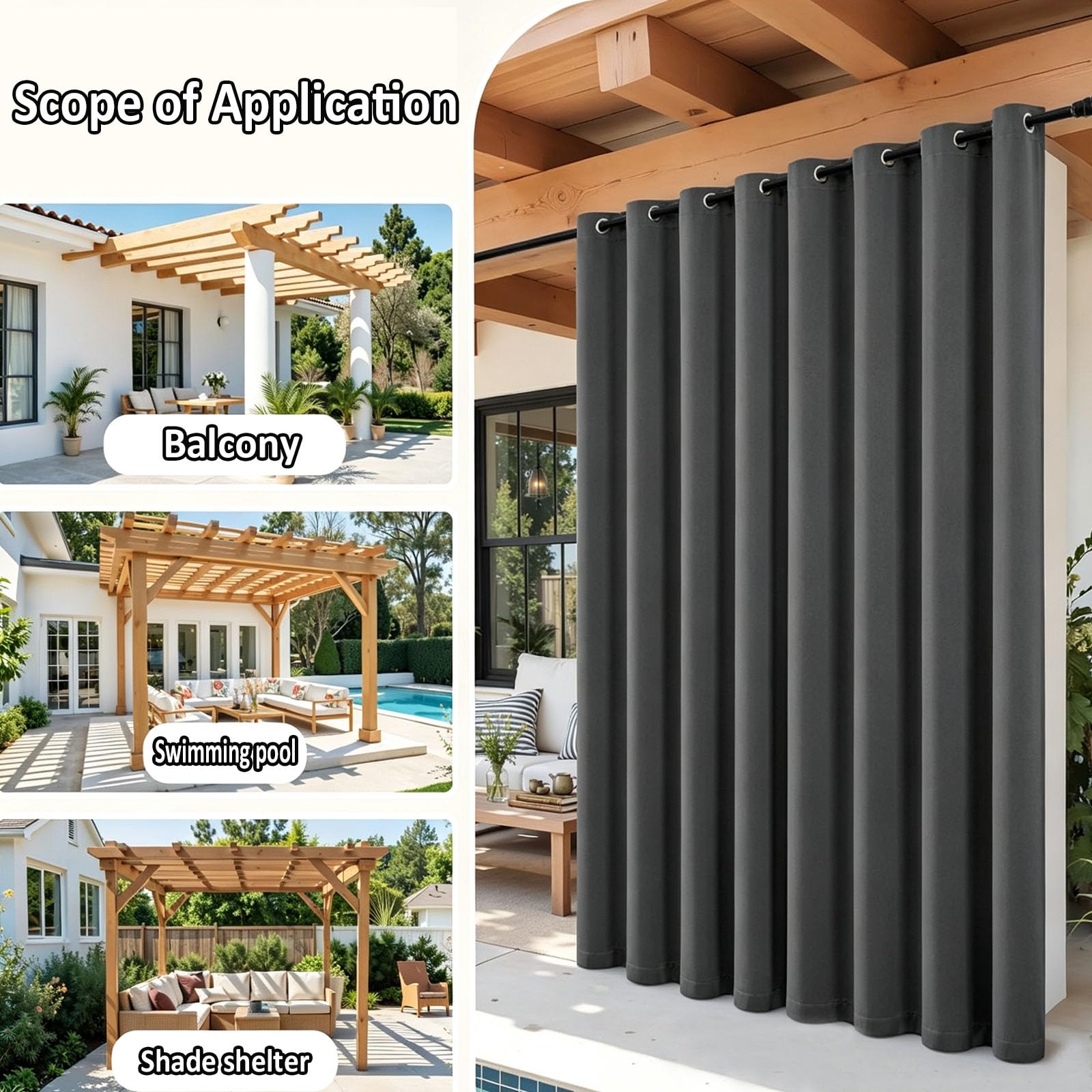 Tenda da Esterno 160 x 210 cm Oscurante Termico, Impermeabile, Protezione Dai Raggi Uv, con Occhielli Tende da Sole per Balconi per Giardino, Balcone, Grigio Scuro