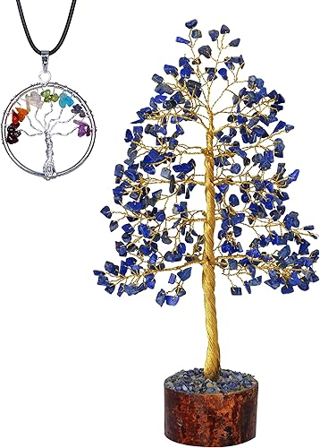 Cristal de lapislázuli - Árbol de cristal - Árbol bonsái de gemas - Árbol de Feng Shui - Cosas espirituales - Regalos de buena energía - Regalos de