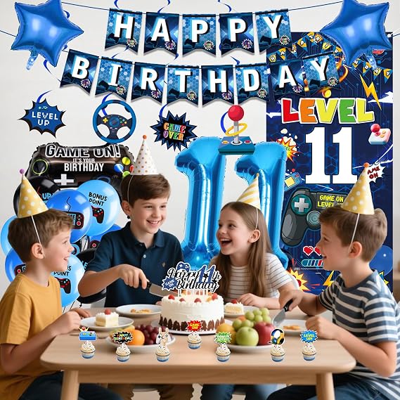 Gaming 11th Birthday Decorations Boys - 41 PC Blue Game Theme Set