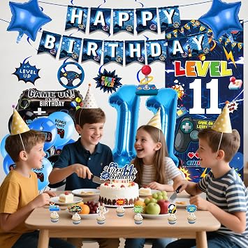 Gaming 11th Birthday Decorations Boys - 41 PC Blue Game Theme Set