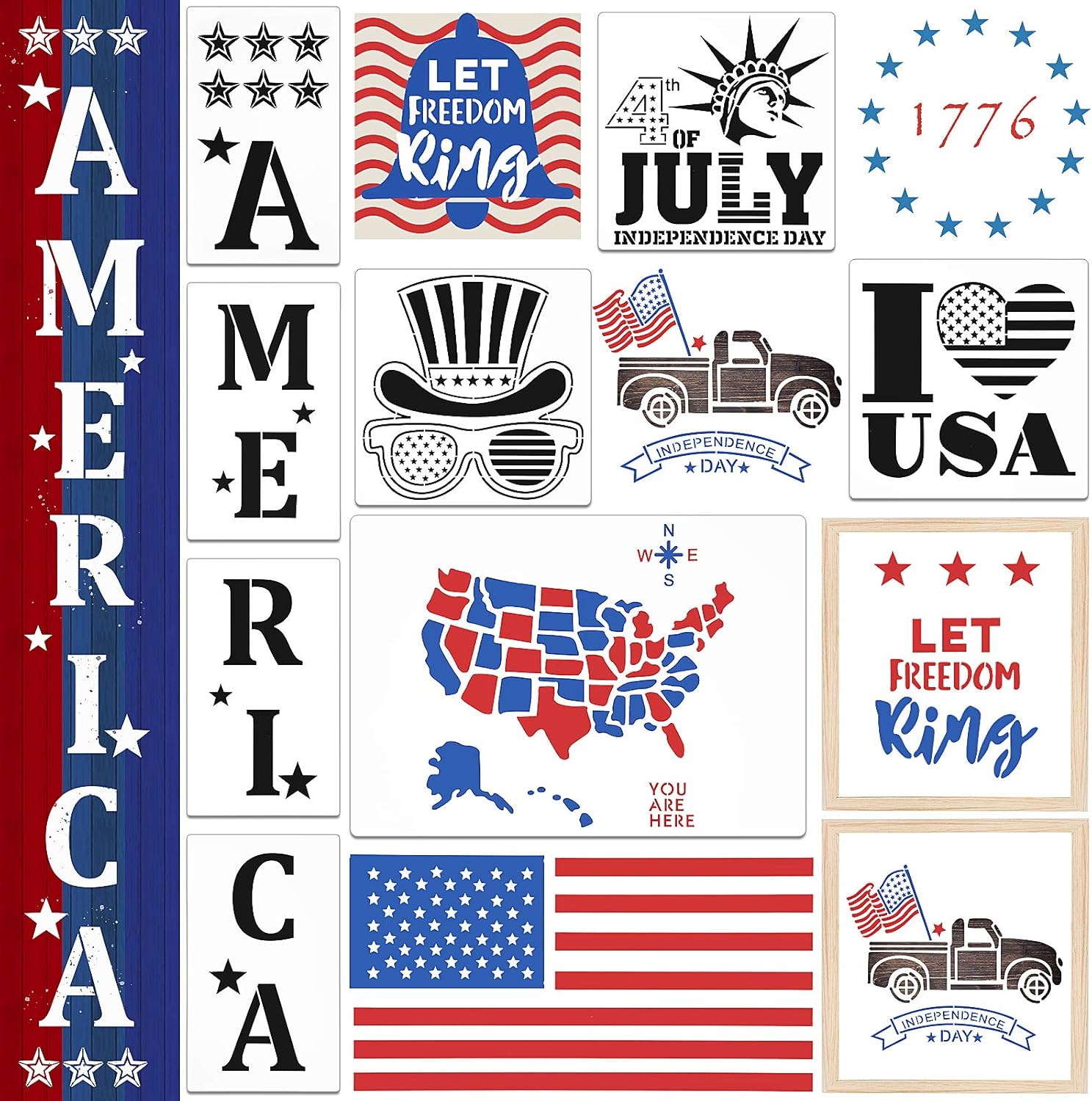 Amazon.com: 12 Pieces 4th of July American Flag Stencil Patriotic ...