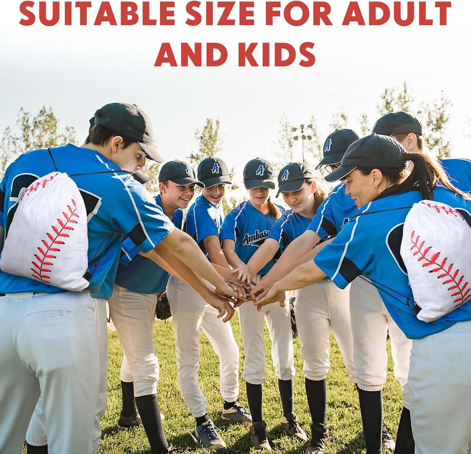 Eccliy 24 Pcs Baseball Drawstring Bag 17x13.4 Inches Baseball Backpack Treat Party Favor Fabric Goodie Candy Treat Snack Bags for Team Adults Sport Ball Theme Birthday Party Supplies