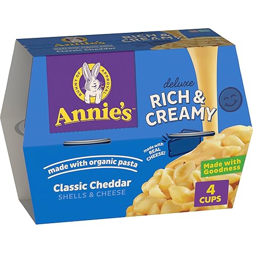 Miniatura 8 de Annies Classic Cheddar Deluxe - Macarrones y queso para microondas ricos y cremosos con pasta orgánica taza de macarrones y queso 26 onzas paquete