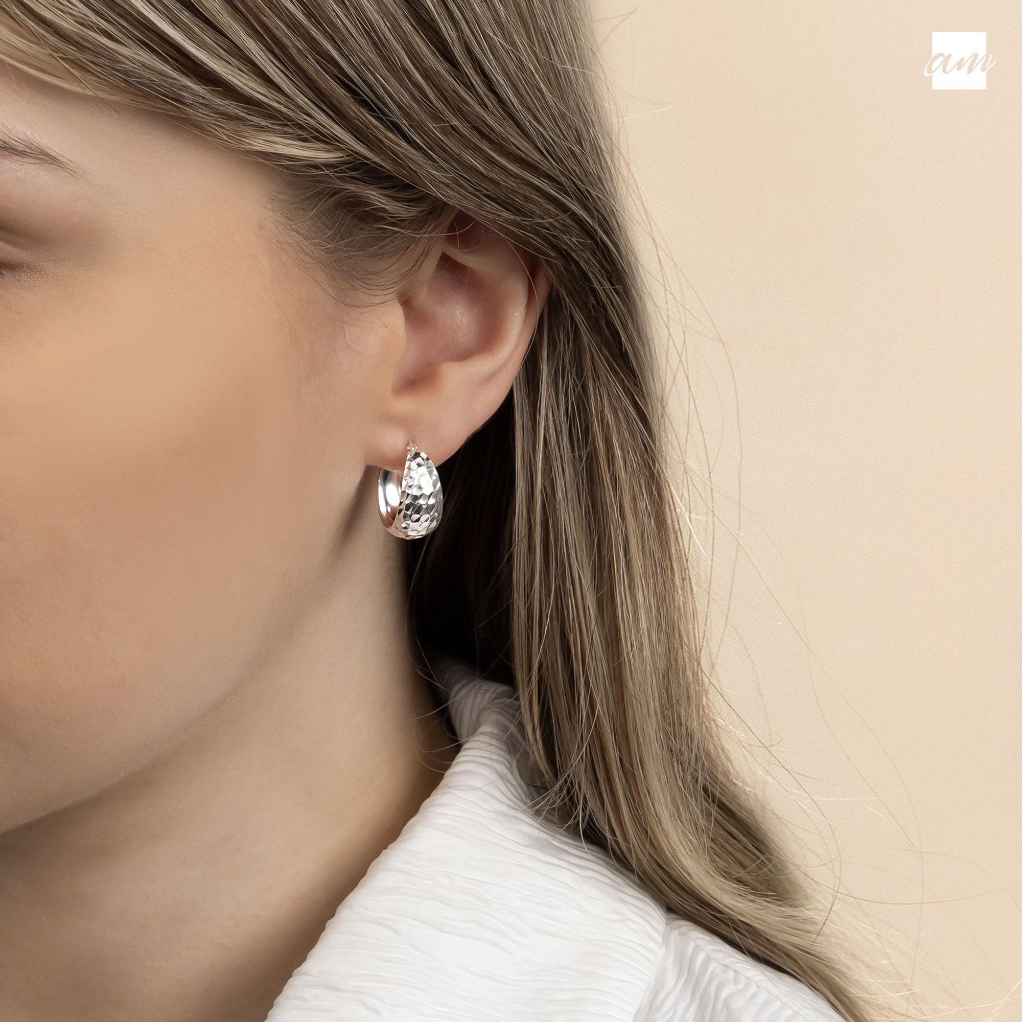 Amberta Pendientes de aro gruesos de plata de ley 925 hechos a mano para mujer