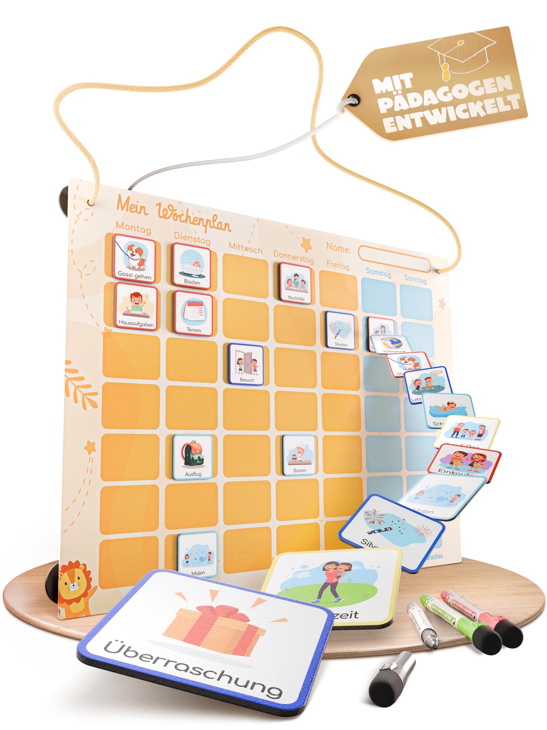 Kinderparadies Online Magnetischer Wochenplaner - Routine Planer Kinder mit 188 farbigen Magneten - Aufgabenplaner Kinder für Termine, Pflichten & Freizeit – Lernspiel zur Organisation der Woche
