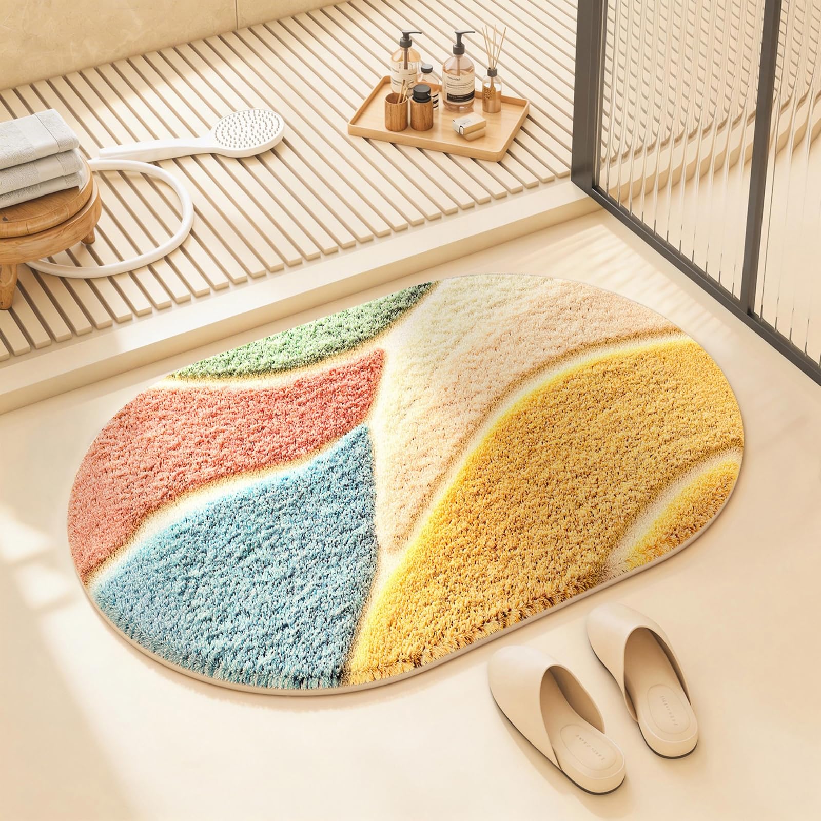 Generico Tappeto Bagno in Cashmere Sintetico,Ovali Antiscivolo Ad Asciugatura Rapida,D,80x120cm(31x47inch) | Assorbente, resistente alle macchie
