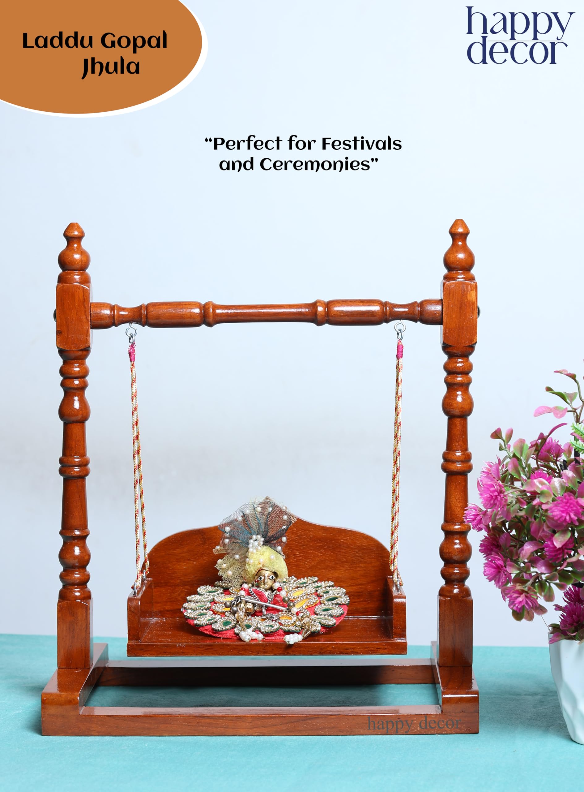Sheesham Wooden Jhula for Bal Gopal - Krishna Swing -5