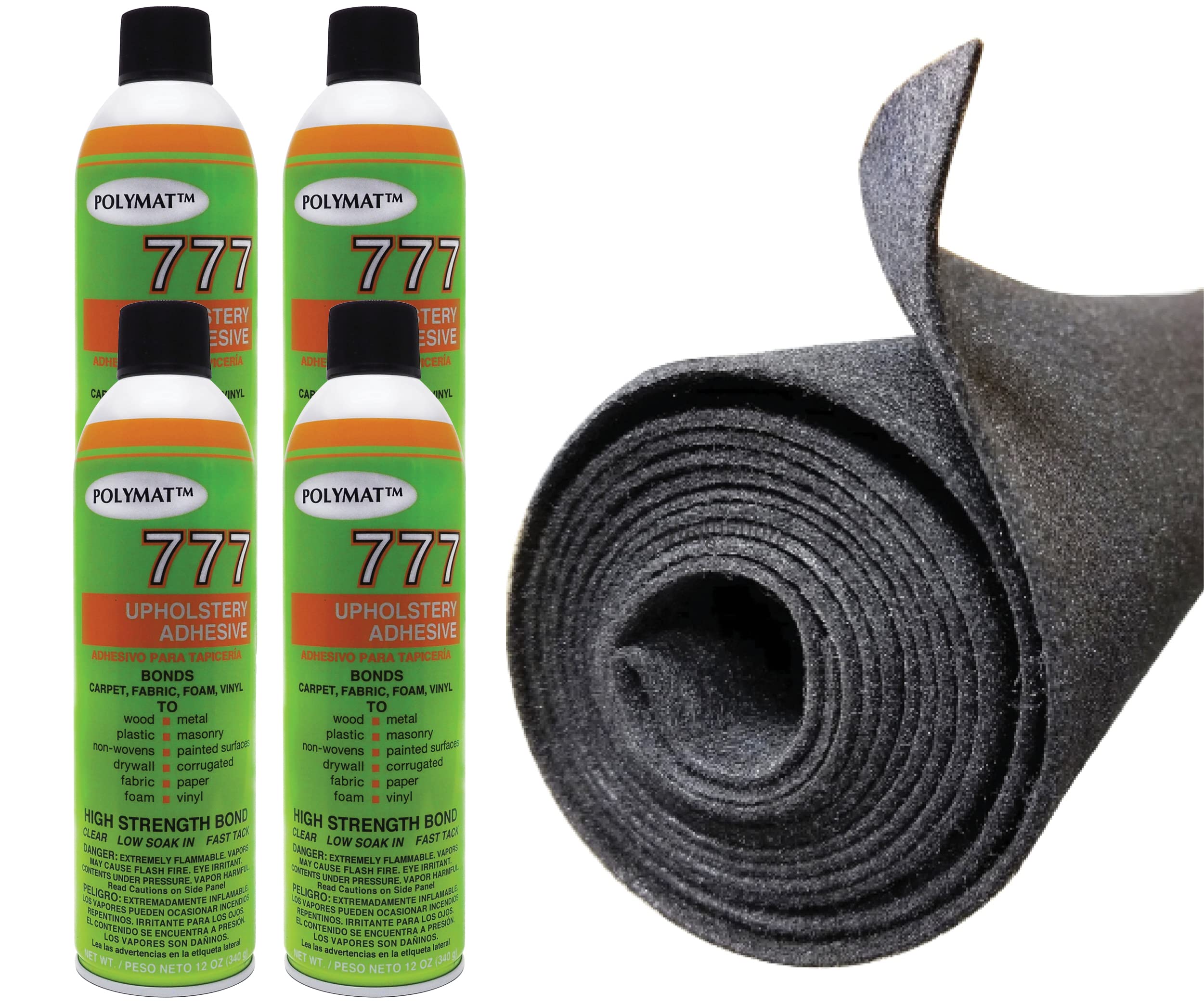 16FT X 3.75 Charcoal Speaker Box Carpet W/ 4 CANS Spray Glue