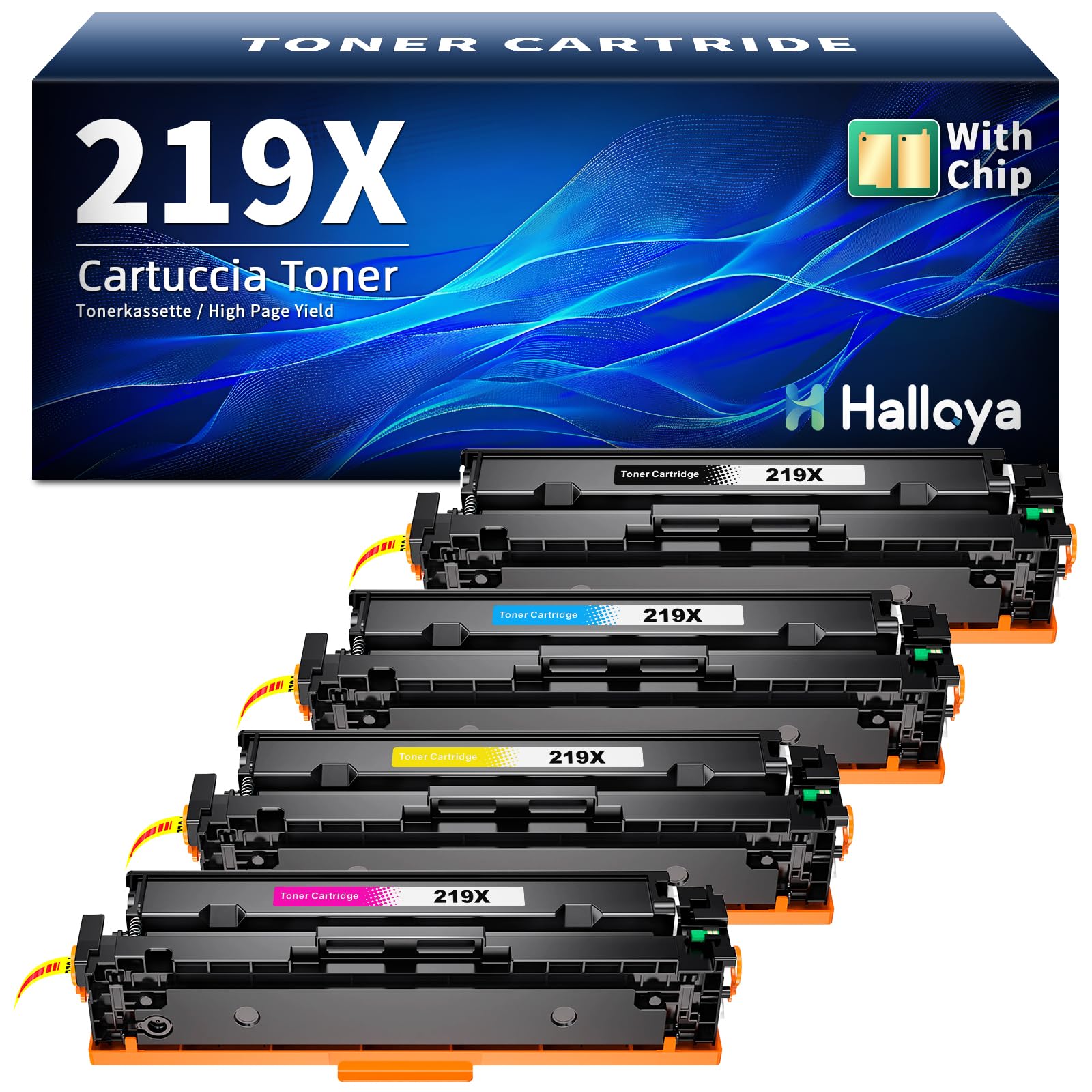 Halloya 219X con Chip Compatibile per HP 219X 219A per HP Color LaserJet Pro MFP 3302fdw 3302fdwg 3302sdw 3302sdwg 3302fdn 3302fdng 3202dw 3202dn W2190X W2190A (Nero Ciano Giallo Magenta, 4-Pack)