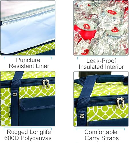 Miniatura 3 de Heladera plegable tamaño grande Picnic at Ascot 72, color azul marino, XL, Enrejado verde