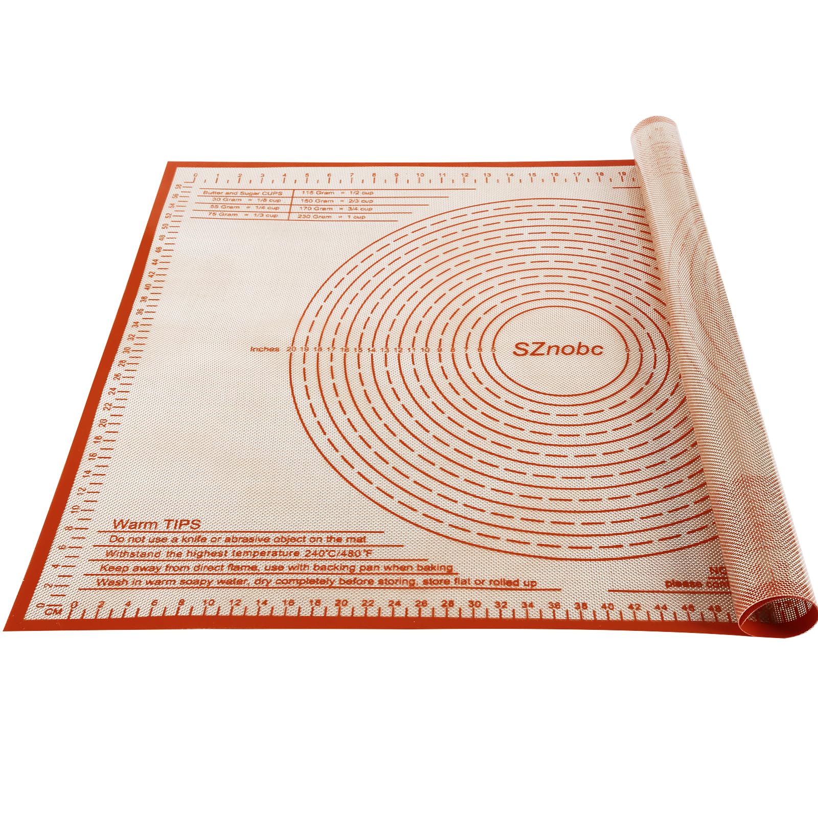 Alfombrilla de silicona extra grande antiadherente para masa con medición para hornear, tapete de fondant, tapete de amasado, tapete para amasar, tapete para masa (rojo, 24 x 36)