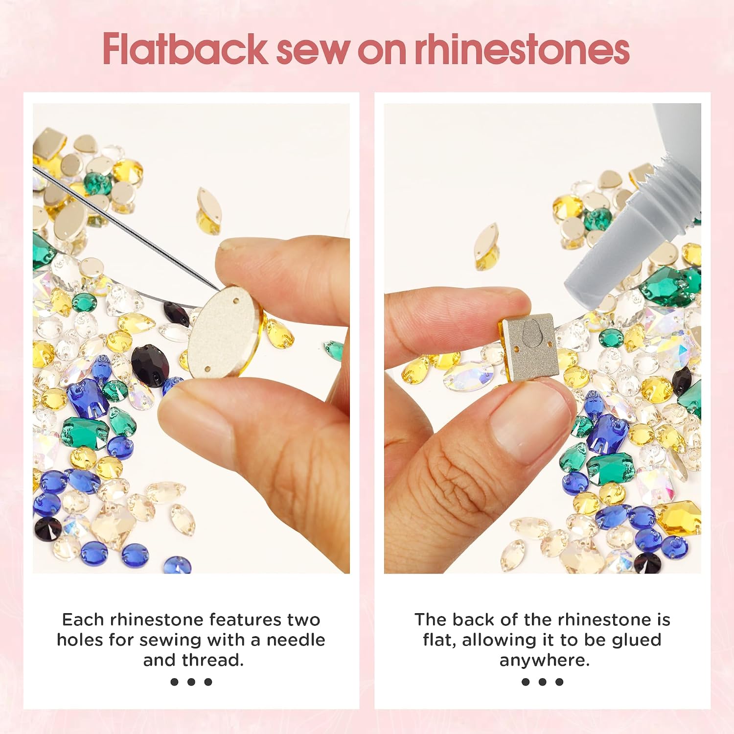 70Pcs Sew on Rhinestones Crystal Gold Mixed Shapes Flatback K9 Glass Rhinestones Sew on Crystal Gems with 2 Holes for Crafts, Clothes, Costumes, Dress, Hat, Shoes