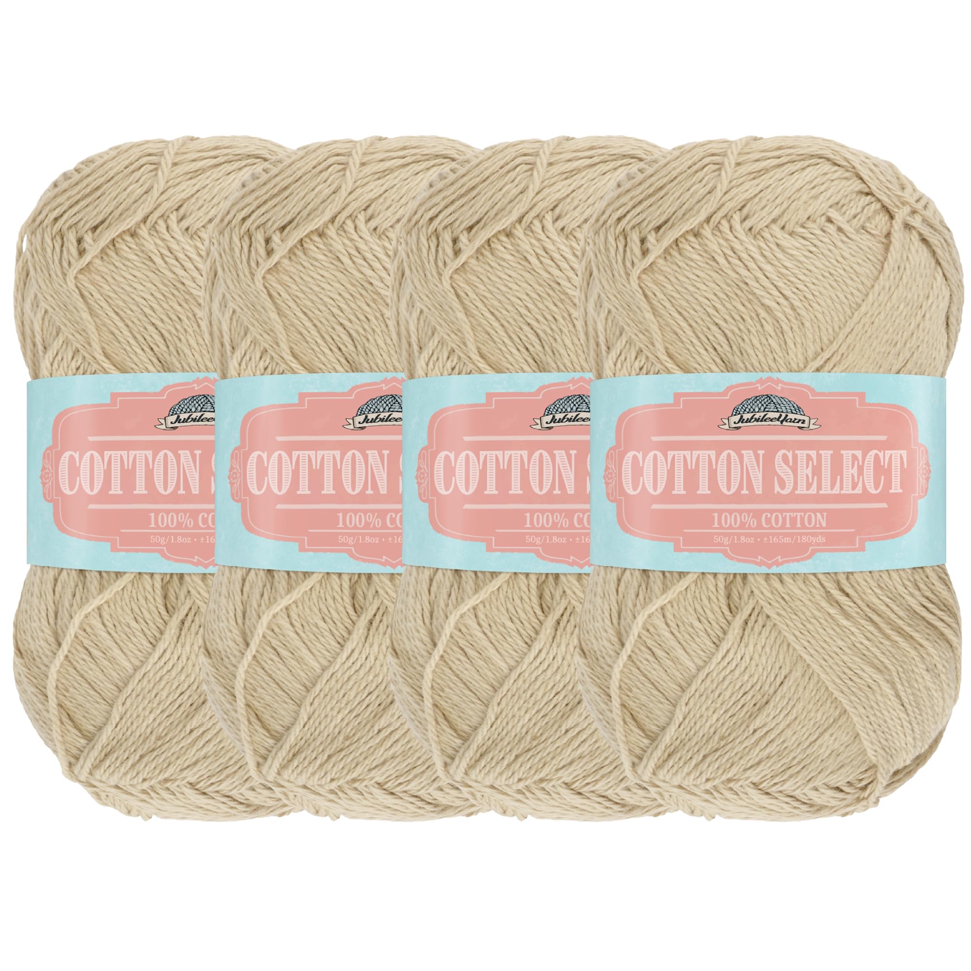 JubileeYarn Cotton Select Yarn - Sport Weight - 50g/Skein - Beechnut Brown - 4 Skeins